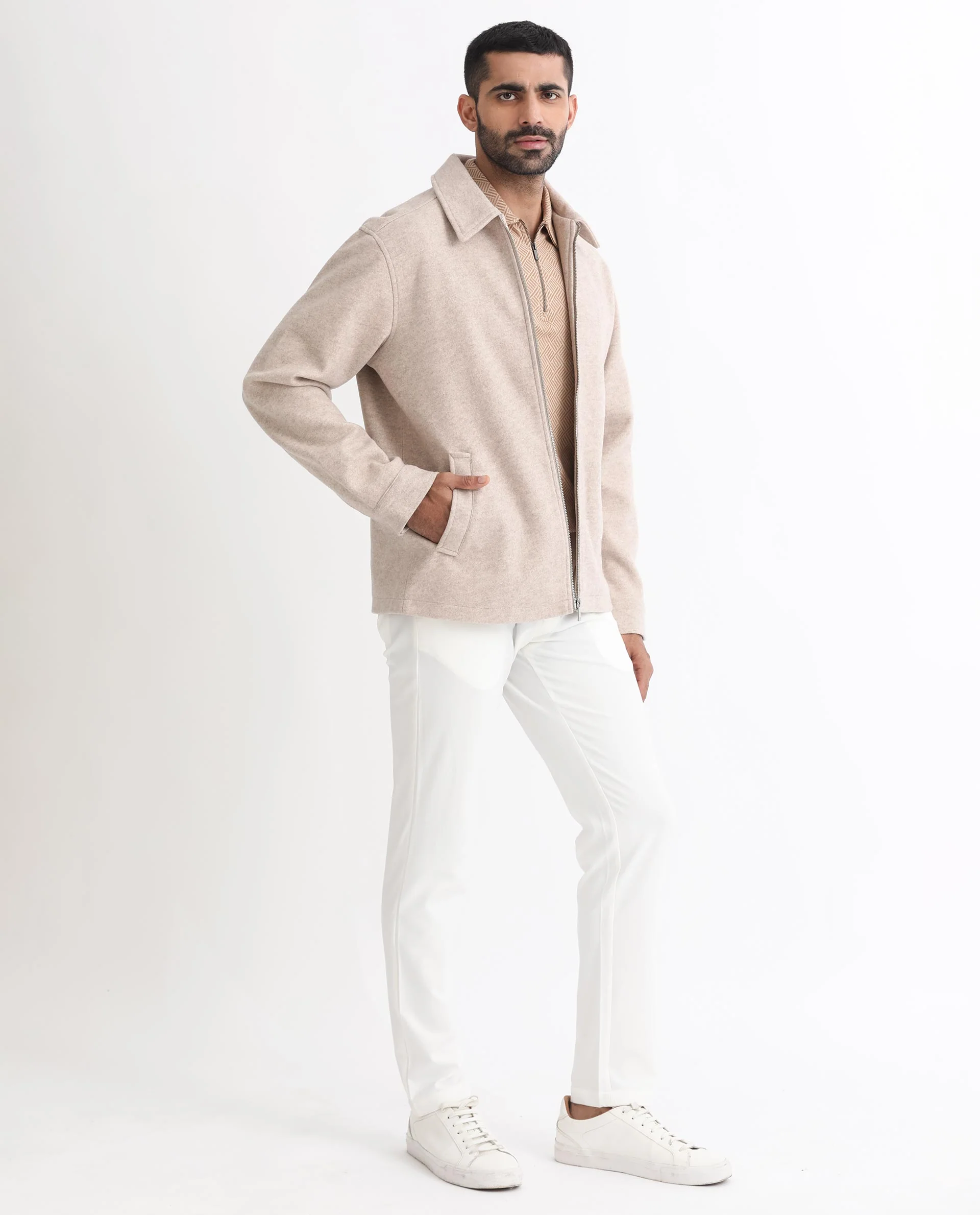 Rare Rabbit Men's Tweeder Beige Polyester Textured Regular Fit Full Sleeve Spread Collar Jacket - Image 6