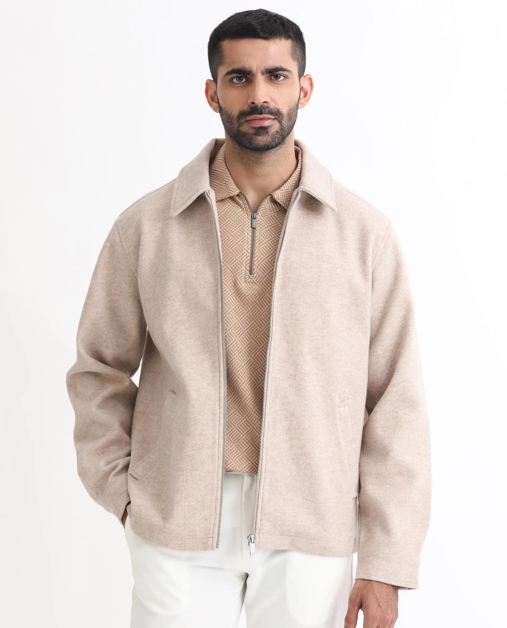 Rare Rabbit Men's Tweeder Beige Polyester Textured Regular Fit Full Sleeve Spread Collar Jacket - Image 7