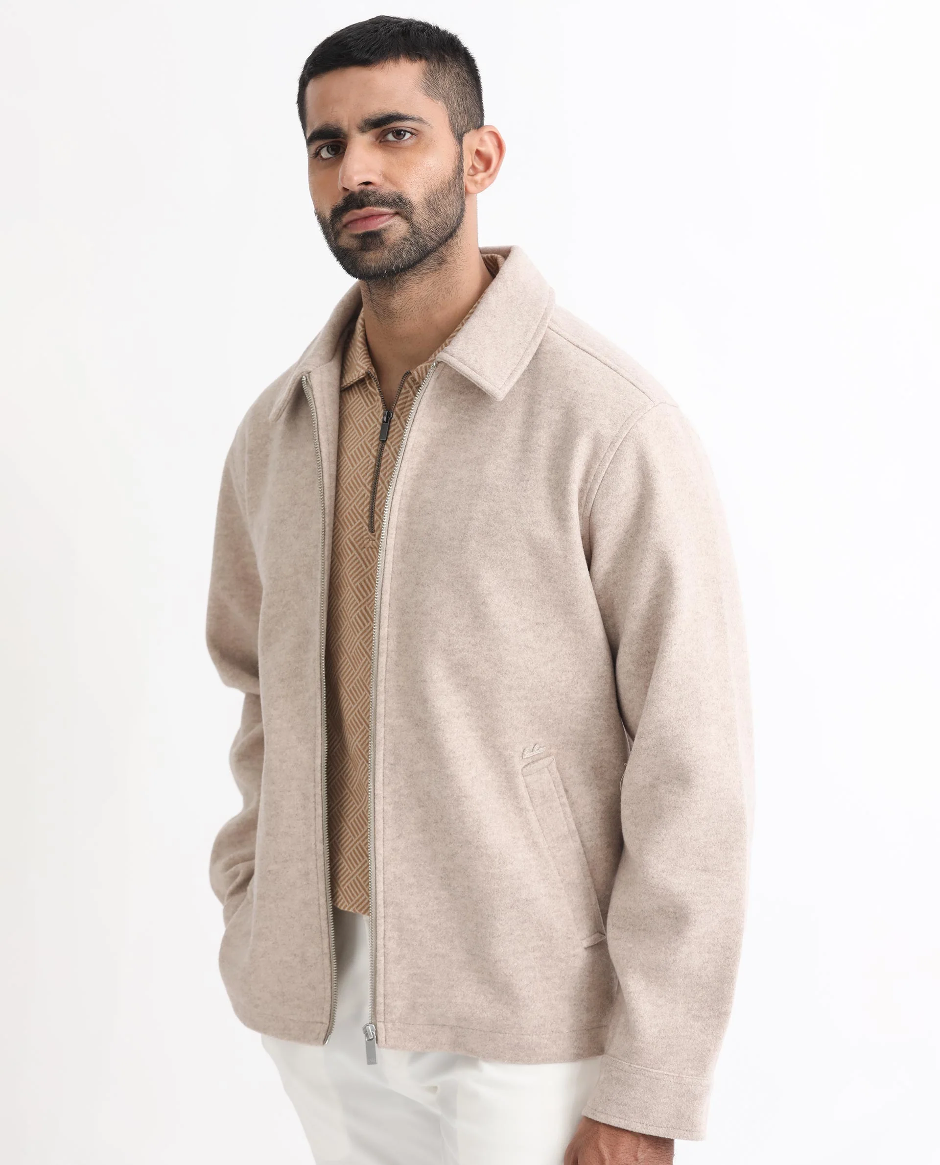Rare Rabbit Men's Tweeder Beige Polyester Textured Regular Fit Full Sleeve Spread Collar Jacket - Image 8