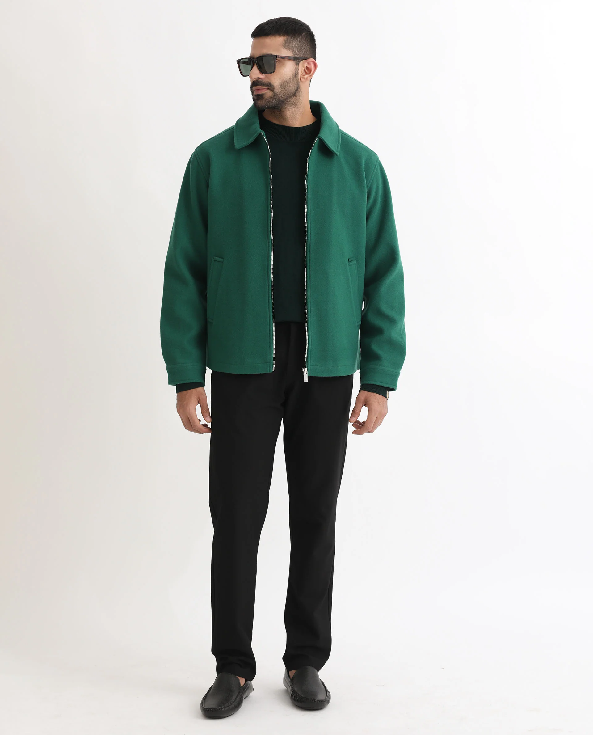 Rare Rabbit Men's Tweeder Green Polyester Textured Regular Fit Full Sleeve Spread Collar Jacket - Image 2