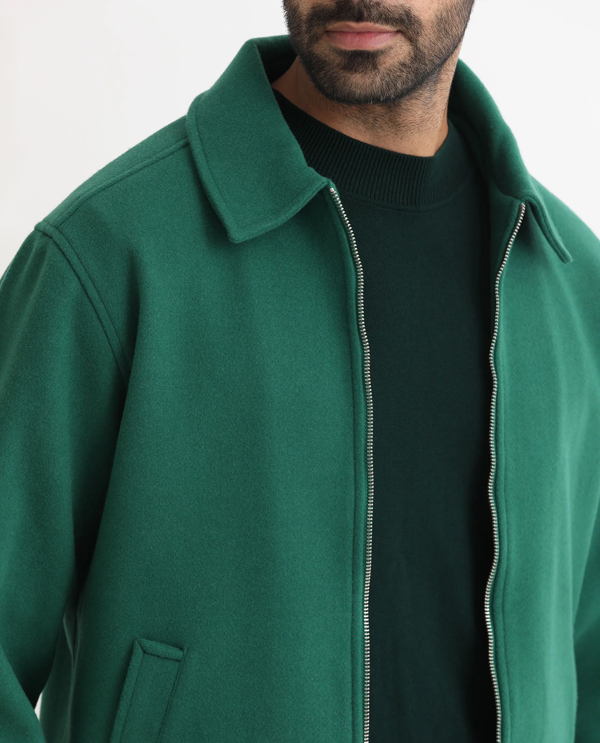 Rare Rabbit Men's Tweeder Green Polyester Textured Regular Fit Full Sleeve Spread Collar Jacket - Image 4