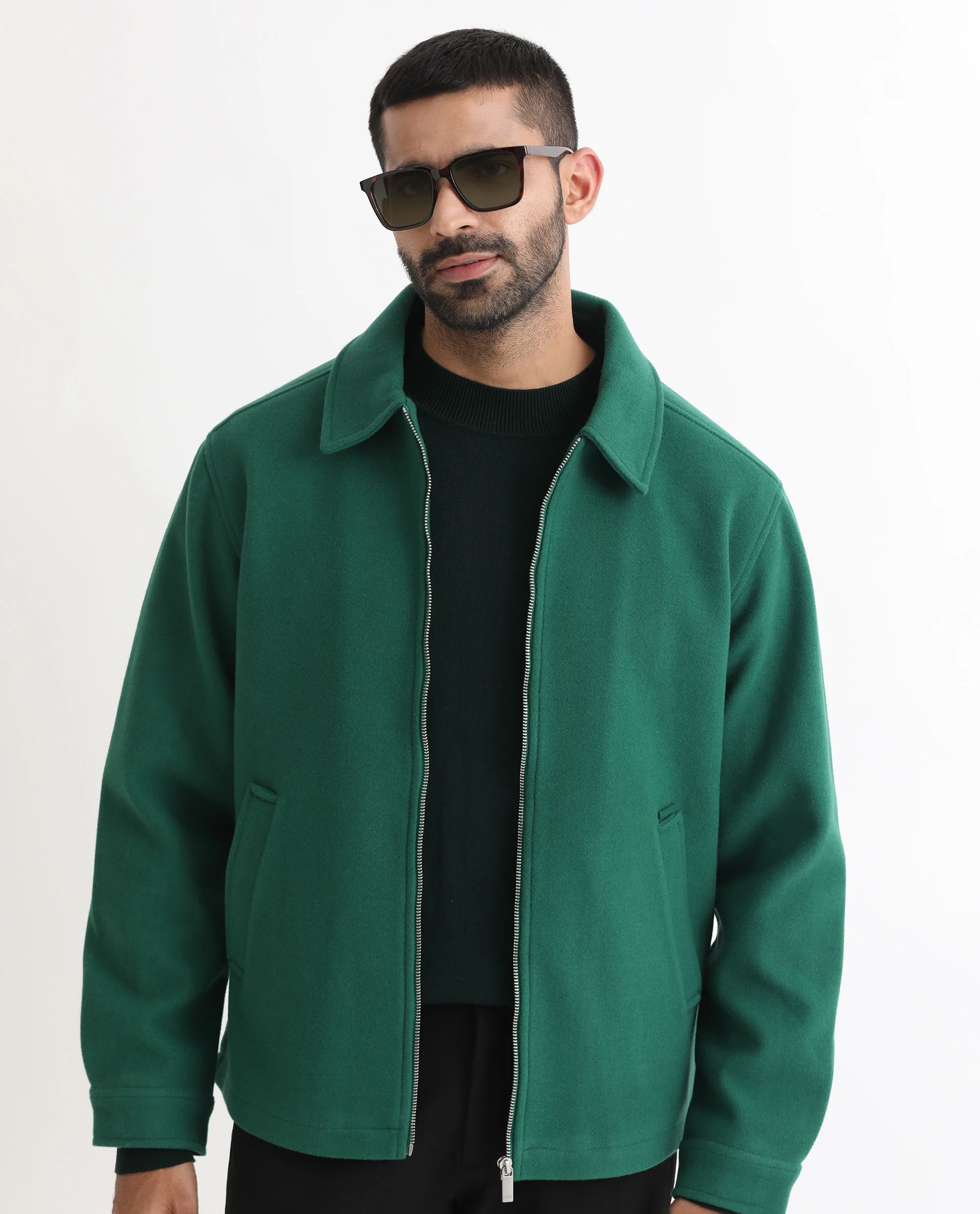 Rare Rabbit Men's Tweeder Green Polyester Textured Regular Fit Full Sleeve Spread Collar Jacket - Image 7