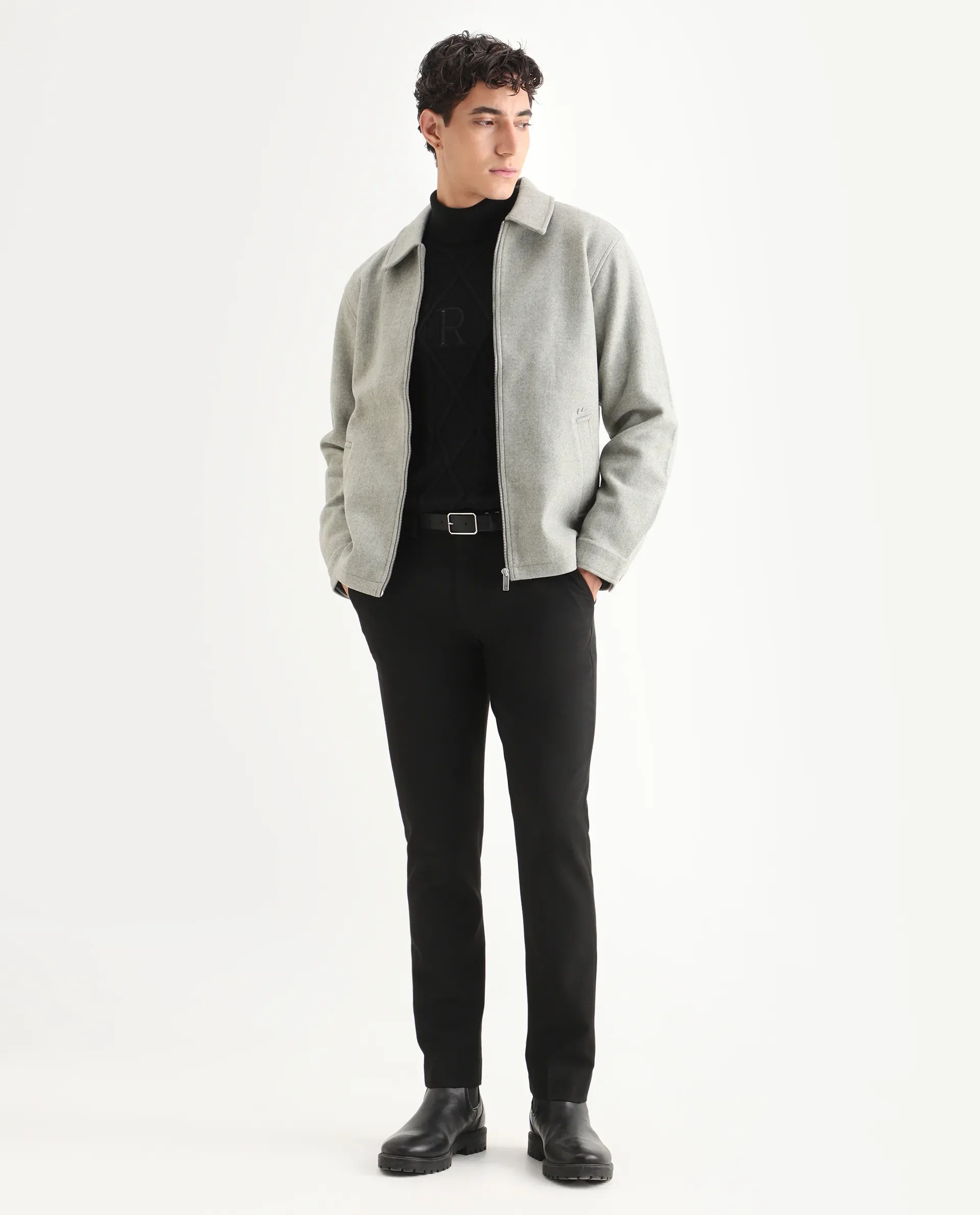 Rare Rabbit Men's Tweeder Light Green Plain Regular Fit Full Sleeve Collared Jacket - Image 2