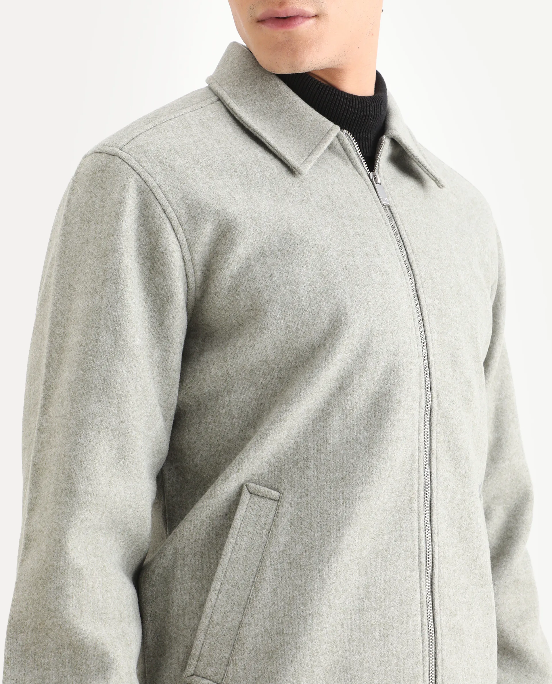 Rare Rabbit Men's Tweeder Light Green Plain Regular Fit Full Sleeve Collared Jacket - Image 3