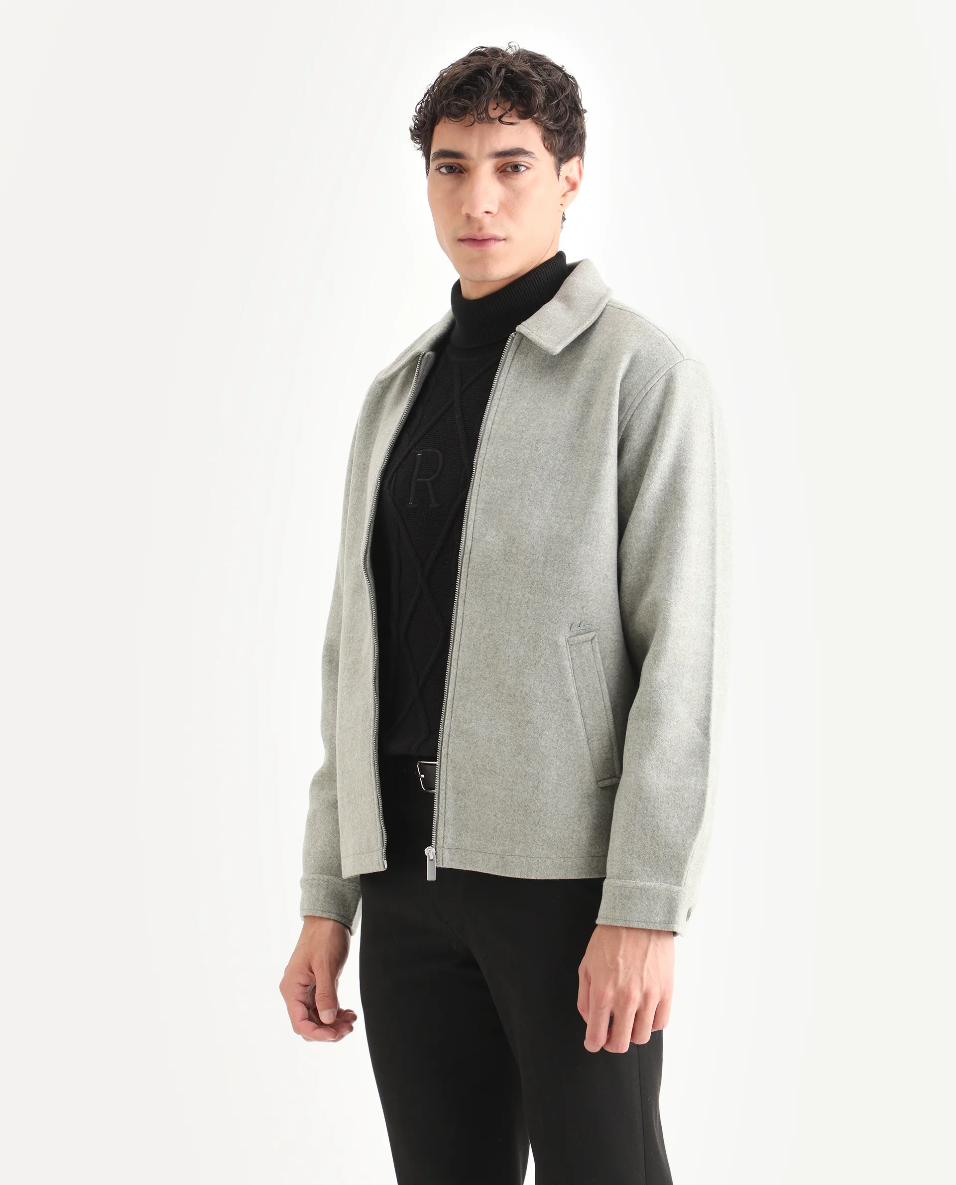 Rare Rabbit Men's Tweeder Light Green Plain Regular Fit Full Sleeve Collared Jacket - Image 4