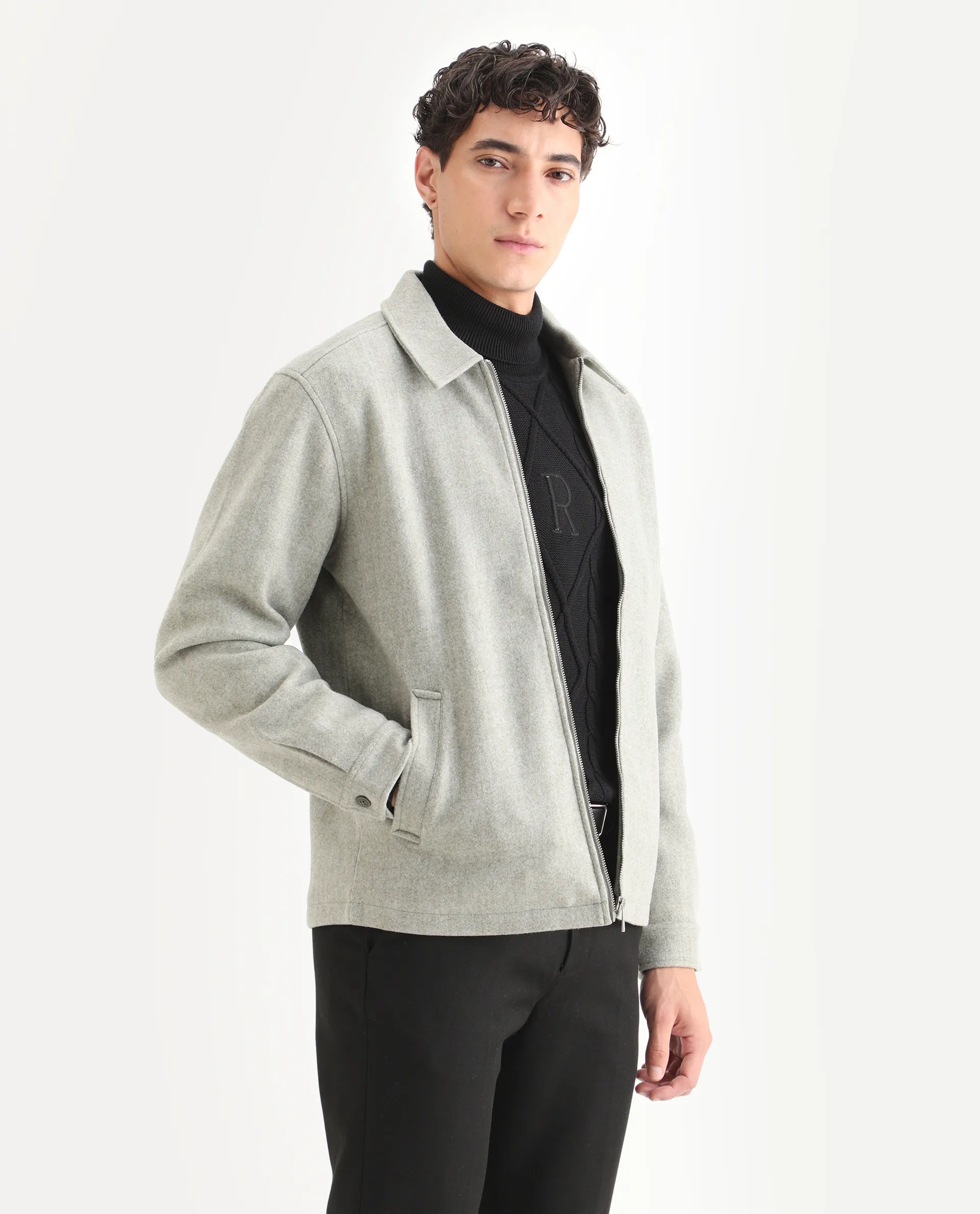 Rare Rabbit Men's Tweeder Light Green Plain Regular Fit Full Sleeve Collared Jacket - Image 5