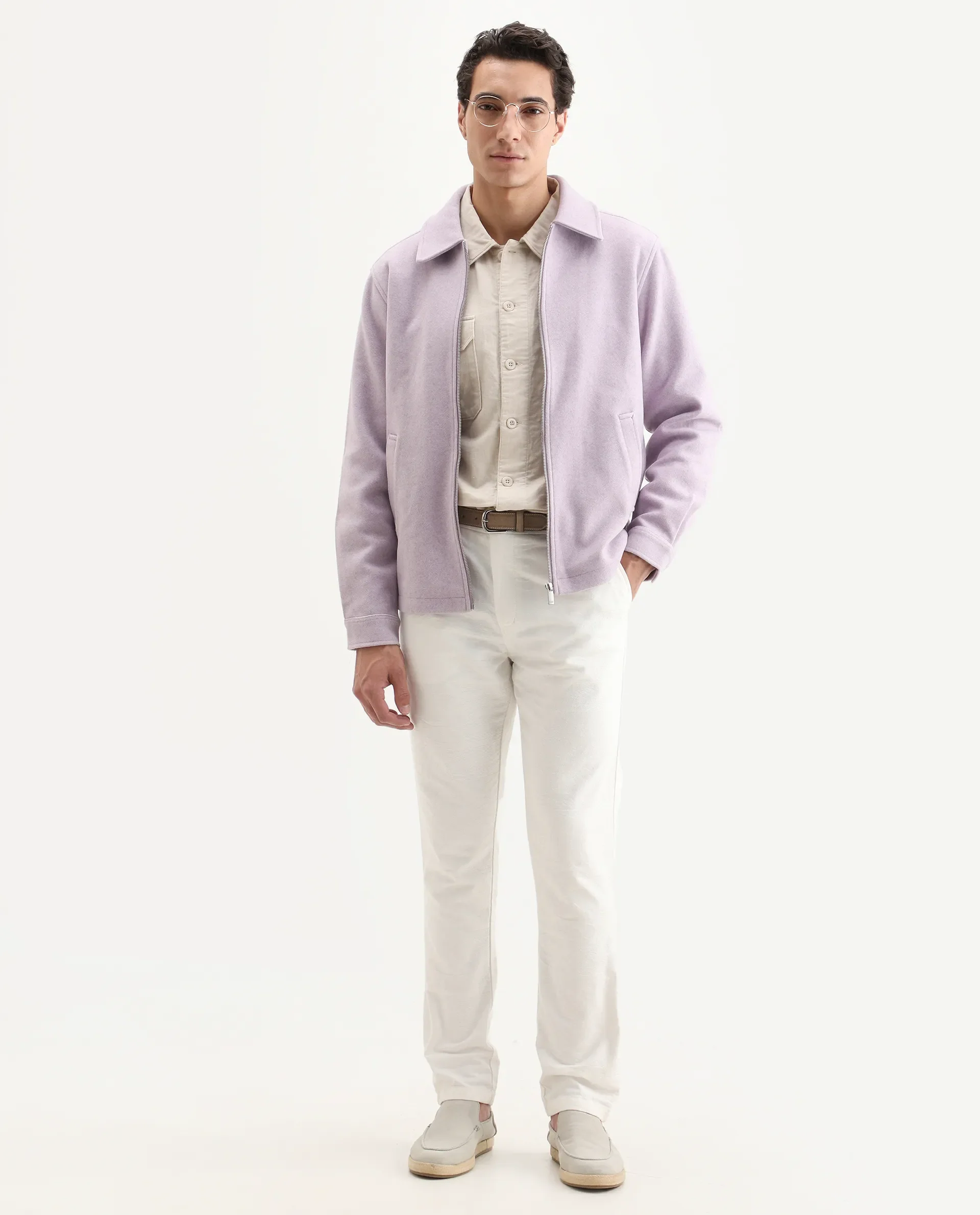 Rare Rabbit Men's Tweeder Pastel Purple Polyester Textured Regular Fit Full Sleeve Spread Collar Jacket - Image 2