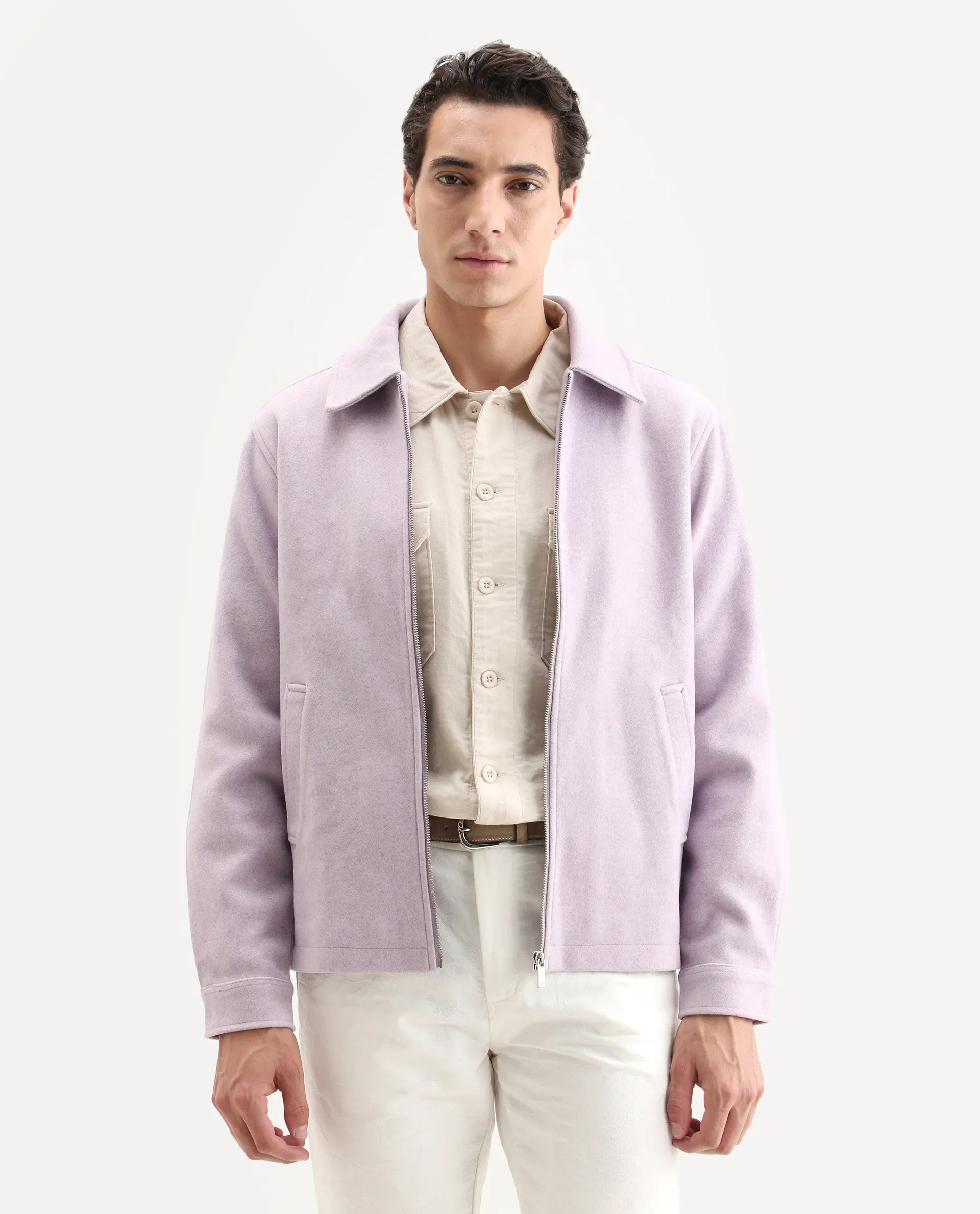 Rare Rabbit Men's Tweeder Pastel Purple Polyester Textured Regular Fit Full Sleeve Spread Collar Jacket - Image 3
