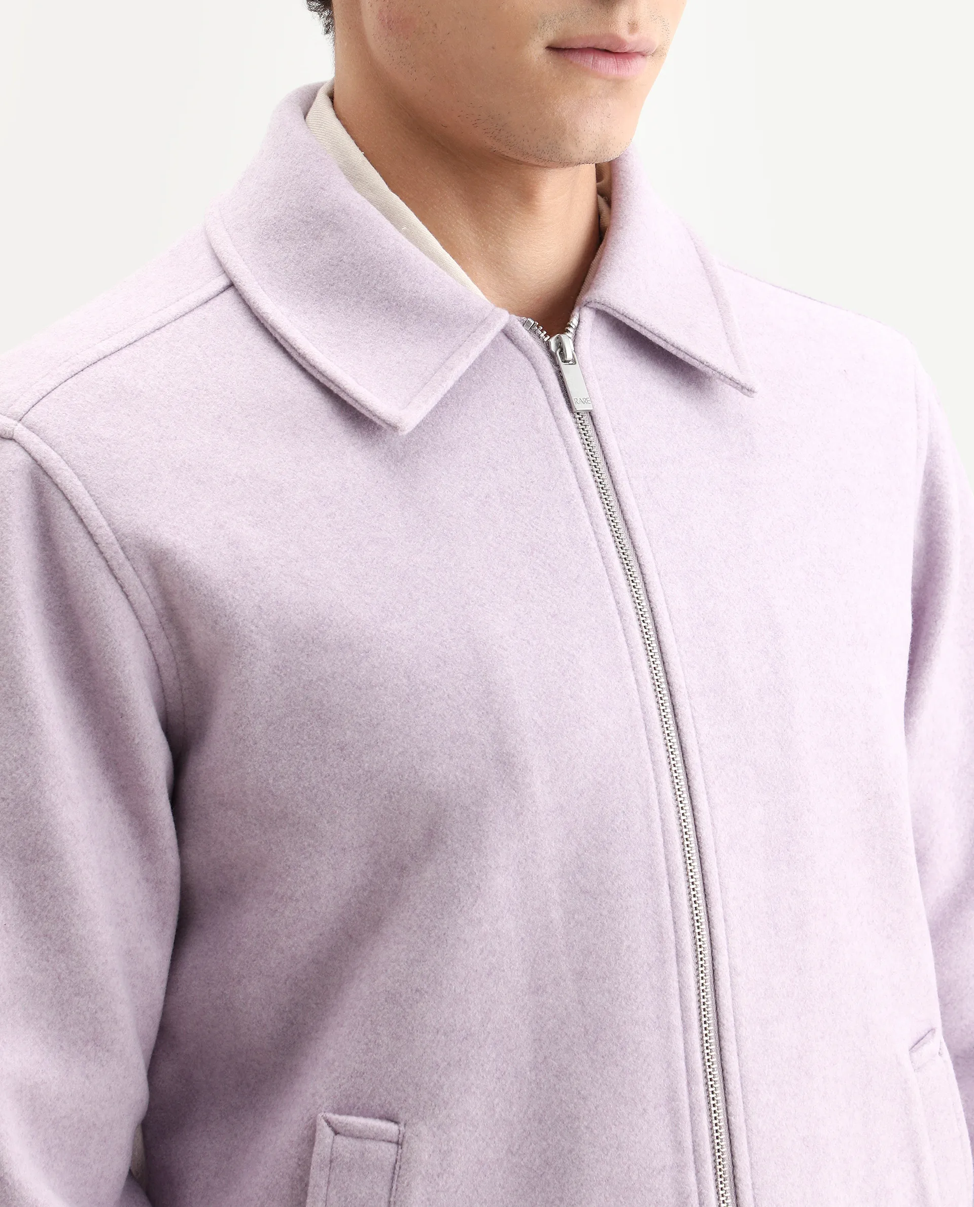 Rare Rabbit Men's Tweeder Pastel Purple Polyester Textured Regular Fit Full Sleeve Spread Collar Jacket - Image 4