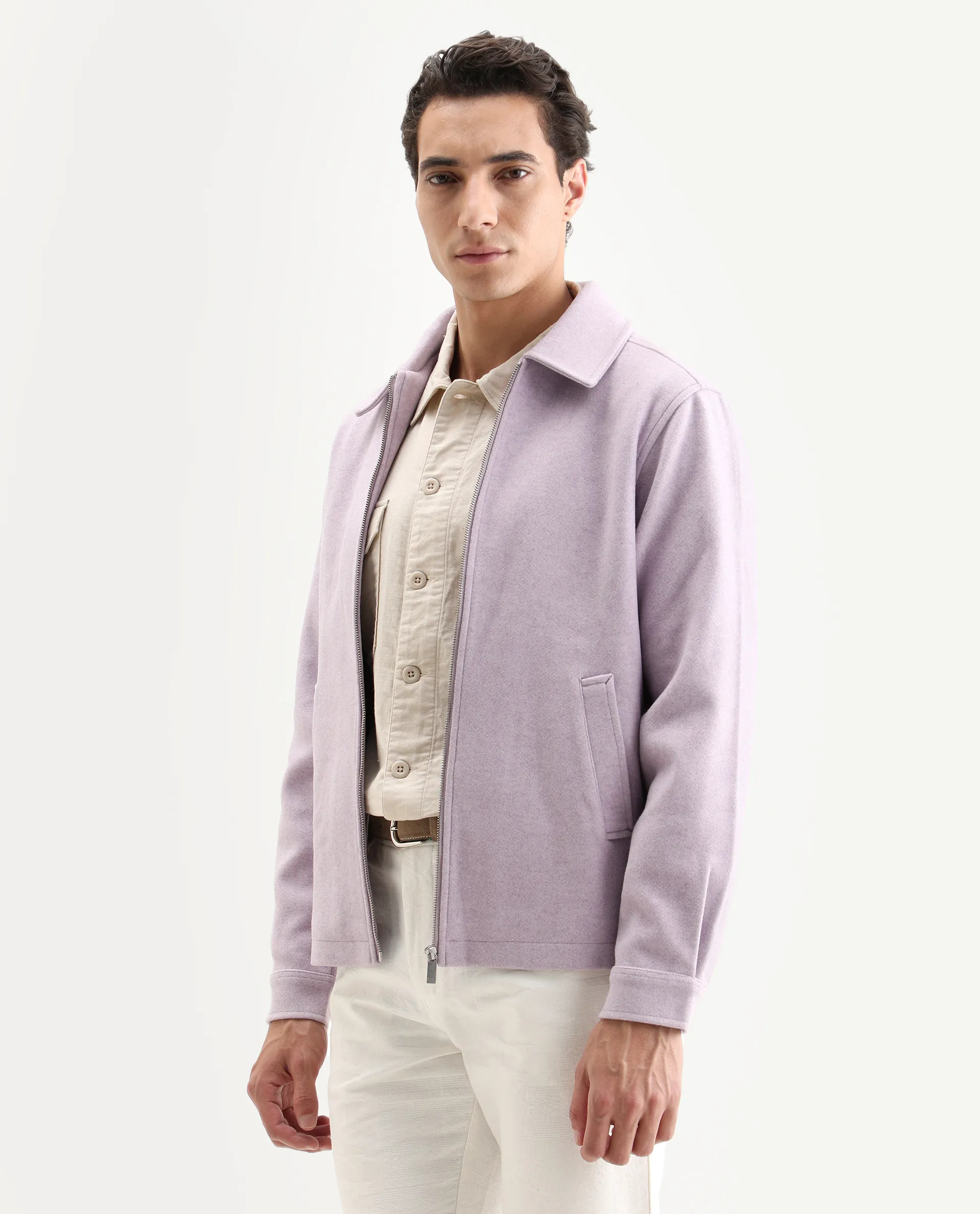 Rare Rabbit Men's Tweeder Pastel Purple Polyester Textured Regular Fit Full Sleeve Spread Collar Jacket - Image 5