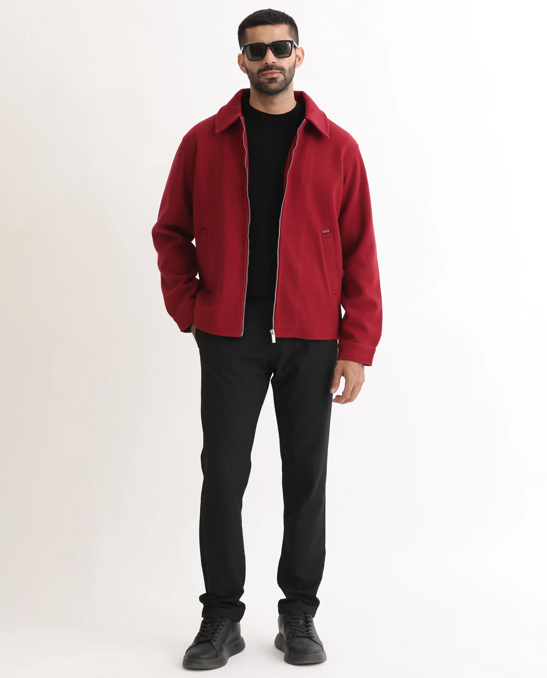Rare Rabbit Men's Tweeder Red Polyester Textured Regular Fit Full Sleeve Spread Collar Jacket - Image 2