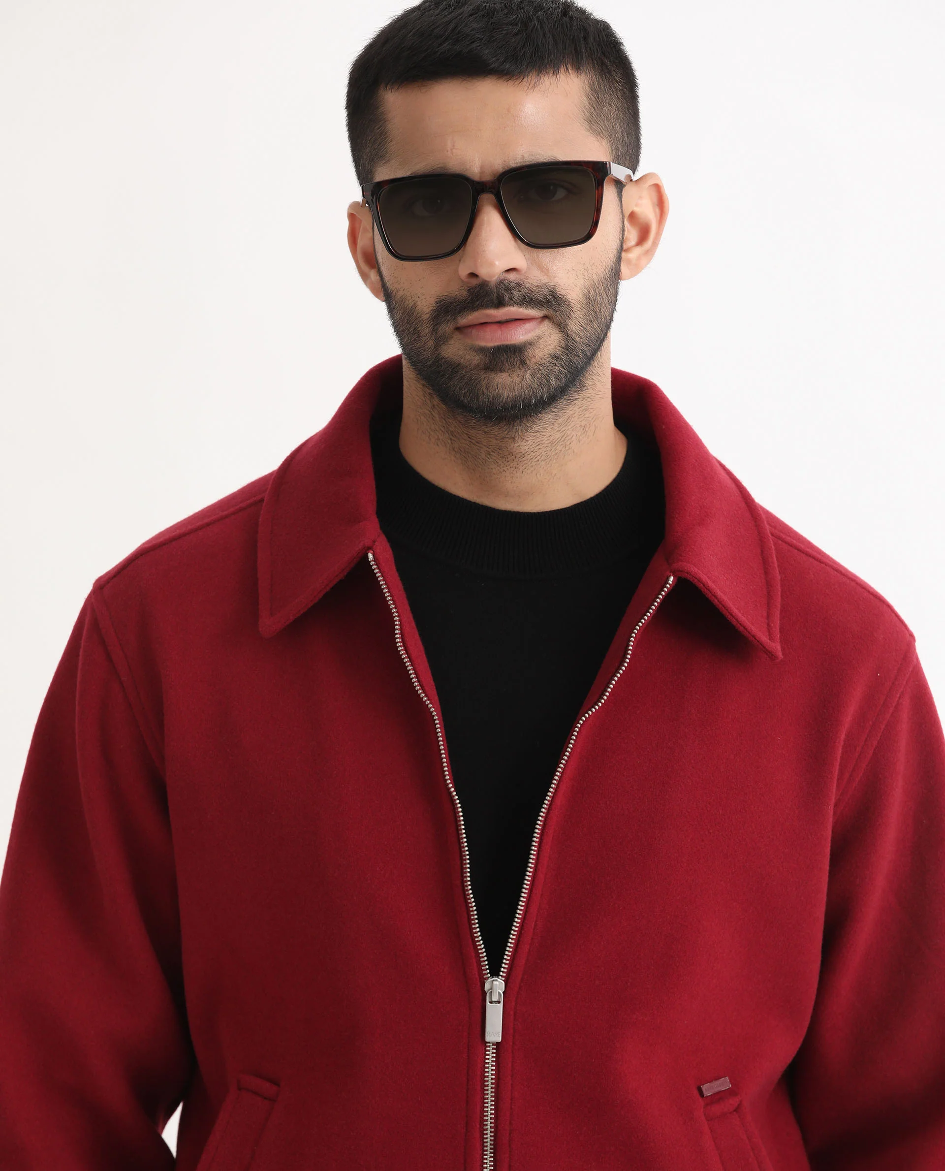 Rare Rabbit Men's Tweeder Red Polyester Textured Regular Fit Full Sleeve Spread Collar Jacket - Image 3