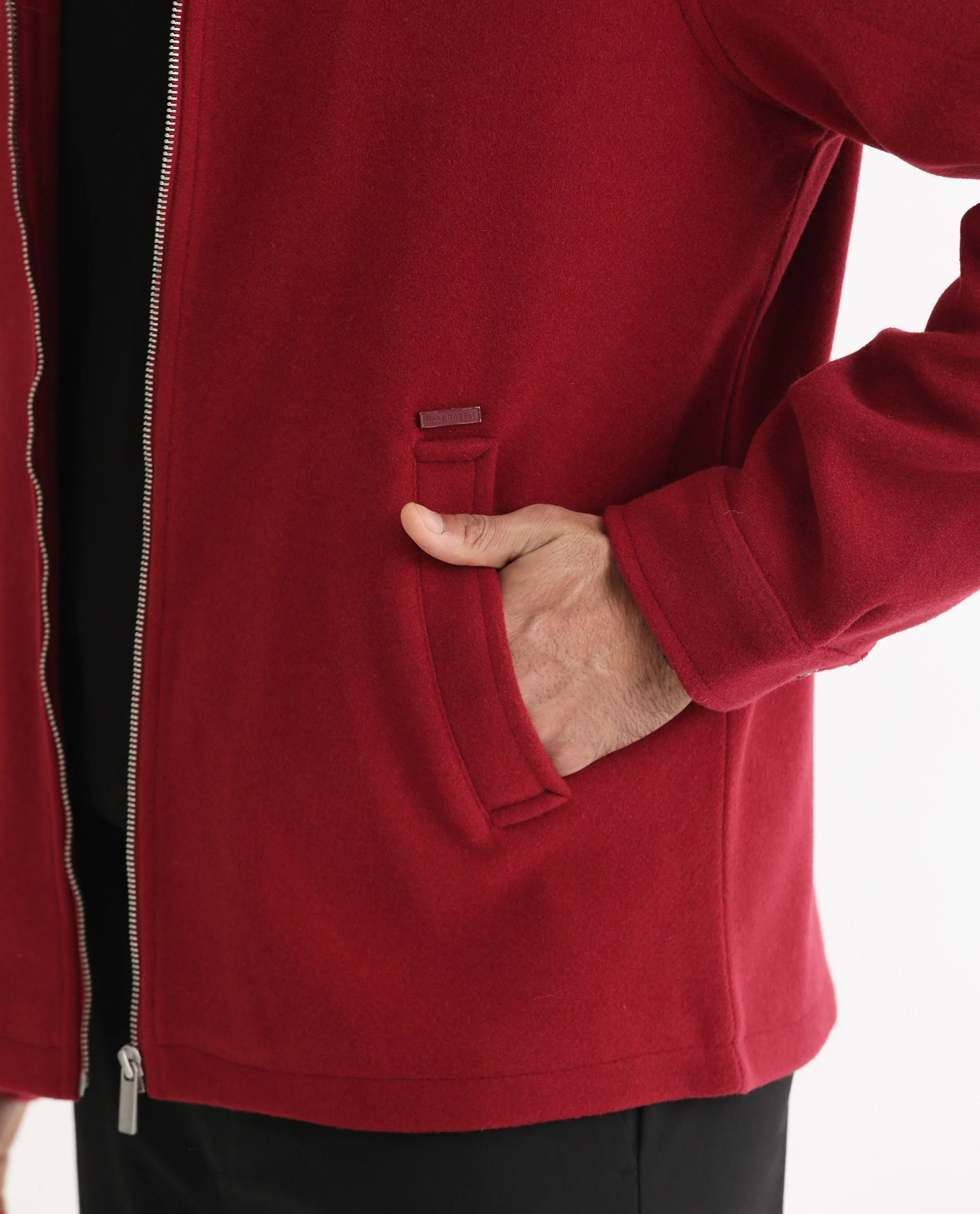 Rare Rabbit Men's Tweeder Red Polyester Textured Regular Fit Full Sleeve Spread Collar Jacket - Image 5
