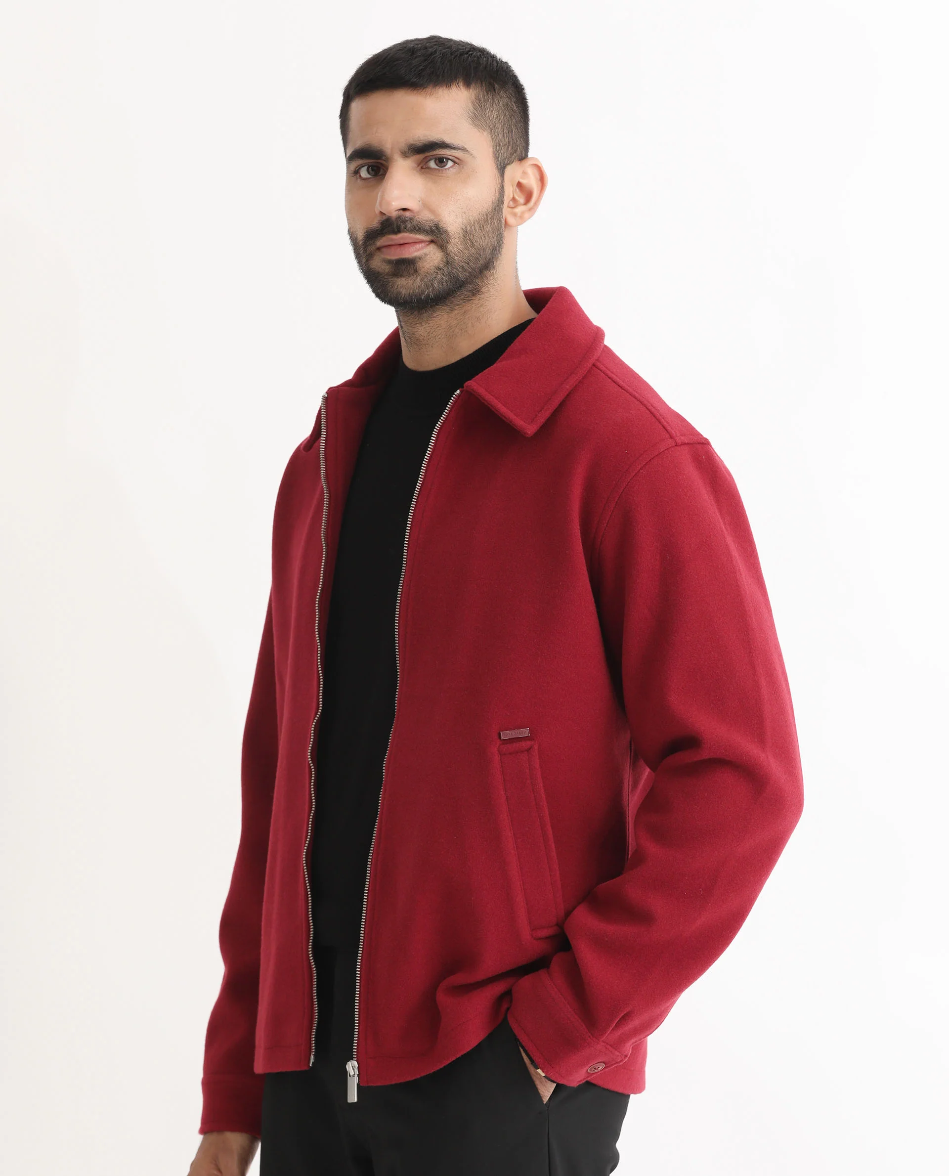 Rare Rabbit Men's Tweeder Red Polyester Textured Regular Fit Full Sleeve Spread Collar Jacket - Image 7