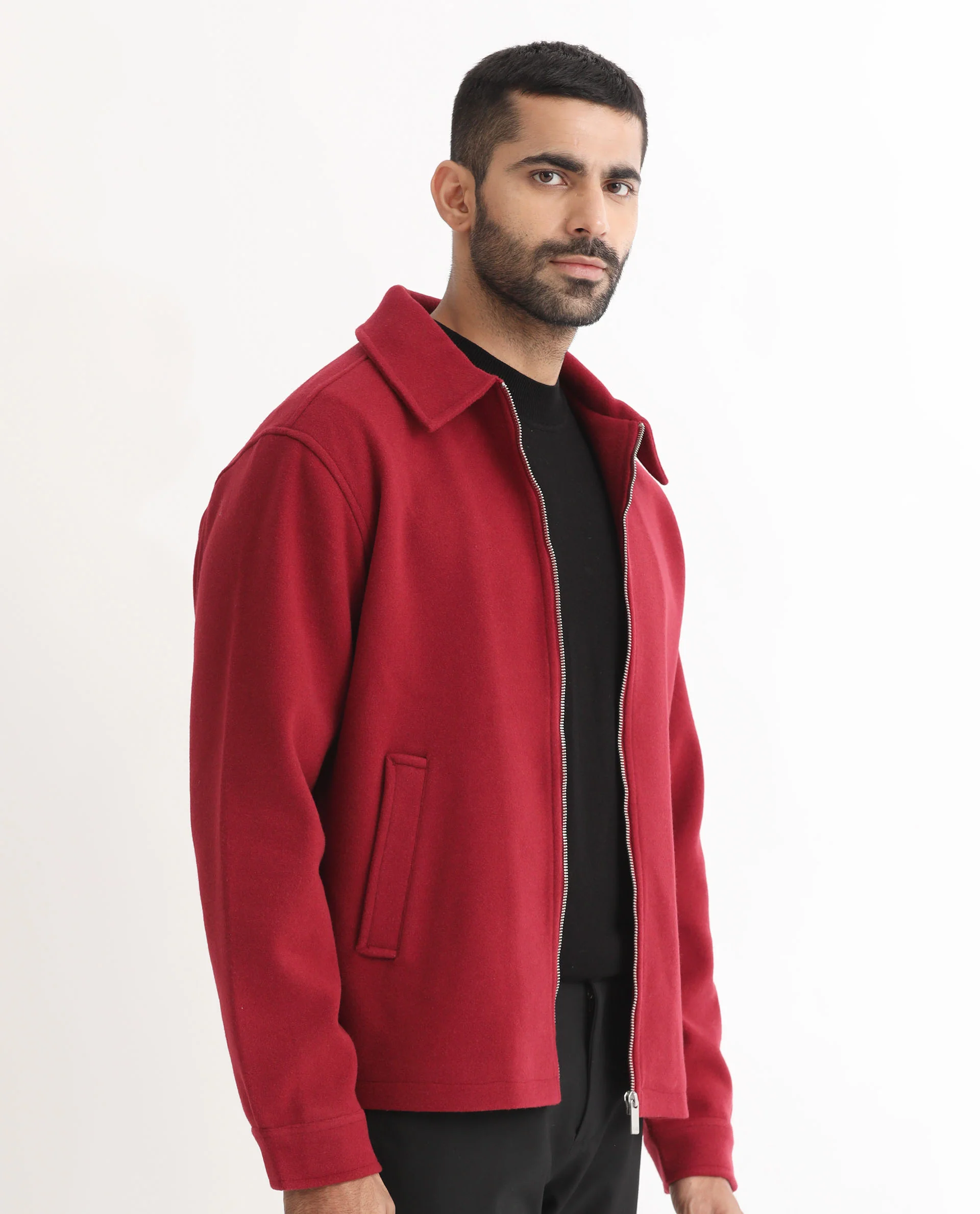 Rare Rabbit Men's Tweeder Red Polyester Textured Regular Fit Full Sleeve Spread Collar Jacket - Image 8