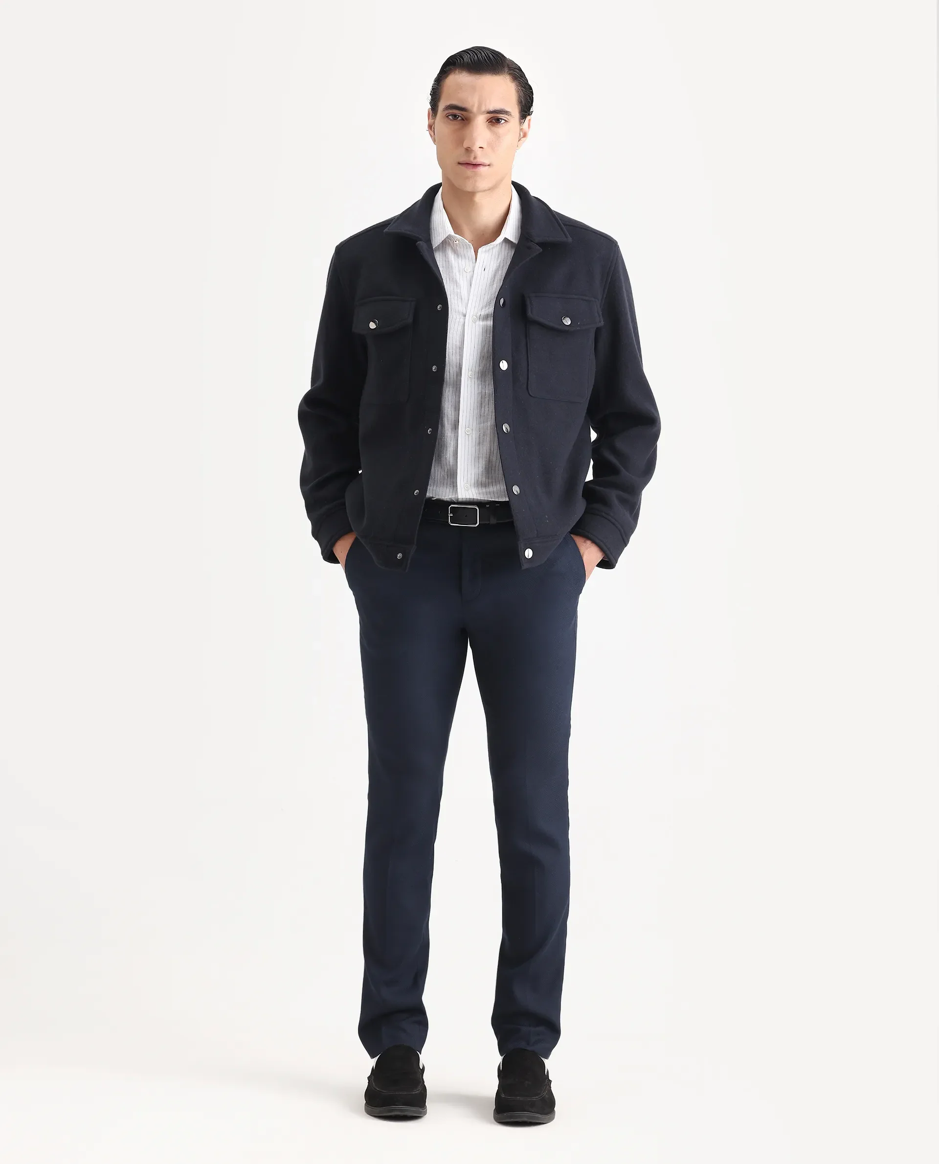 Rare Rabbit Men's Tweedo-2 Dark Navy Polyester Textured Relaxed Fit Full Sleeve Spread Collar Jacket - Image 2
