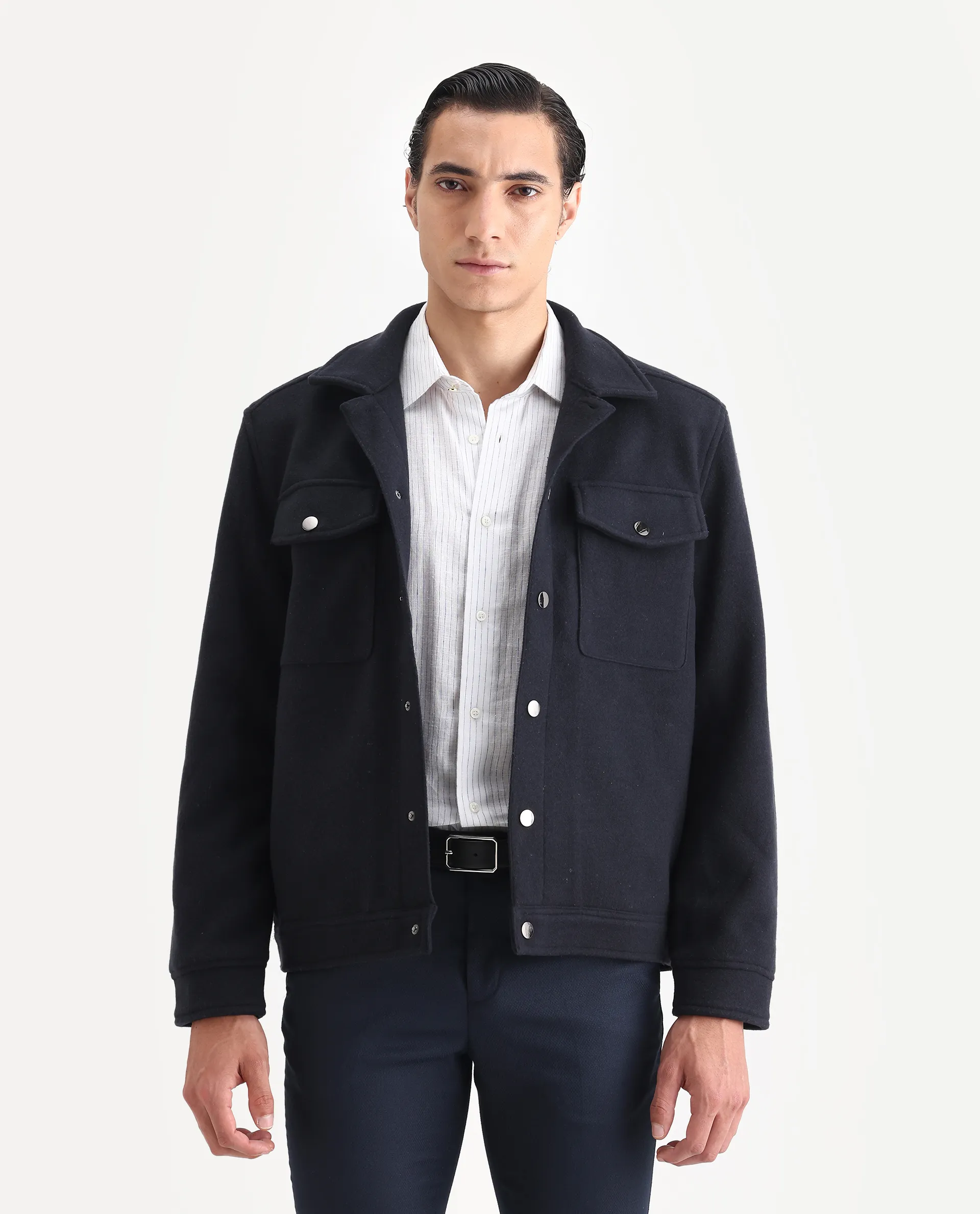 Rare Rabbit Men's Tweedo-2 Dark Navy Polyester Textured Relaxed Fit Full Sleeve Spread Collar Jacket - Image 4