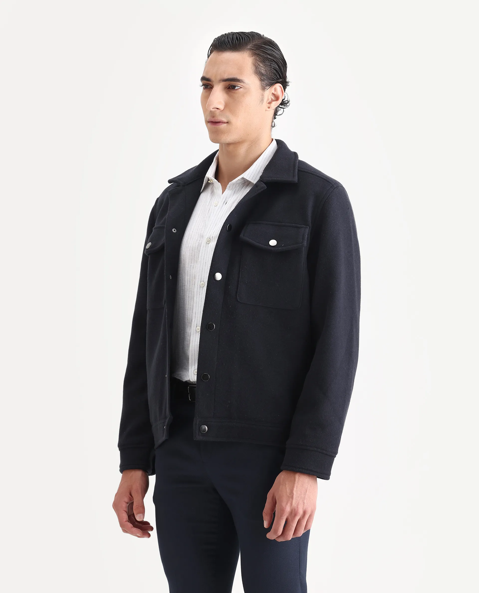 Rare Rabbit Men's Tweedo-2 Dark Navy Polyester Textured Relaxed Fit Full Sleeve Spread Collar Jacket - Image 5