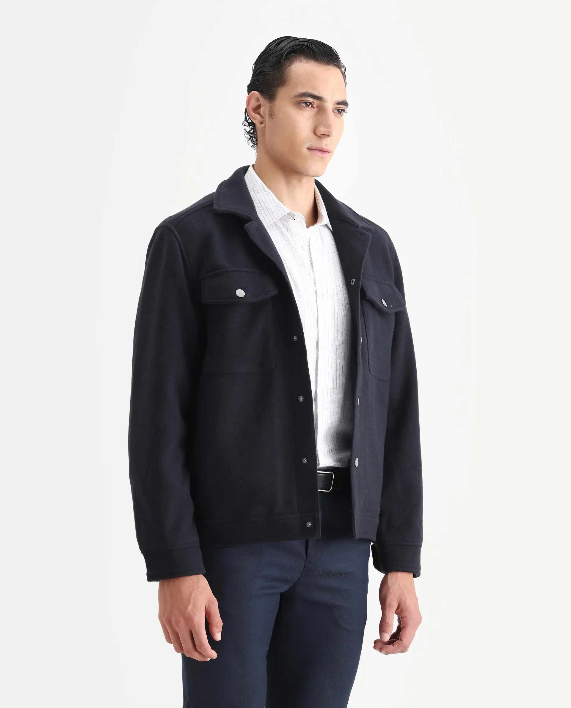Rare Rabbit Men's Tweedo-2 Dark Navy Polyester Textured Relaxed Fit Full Sleeve Spread Collar Jacket - Image 6