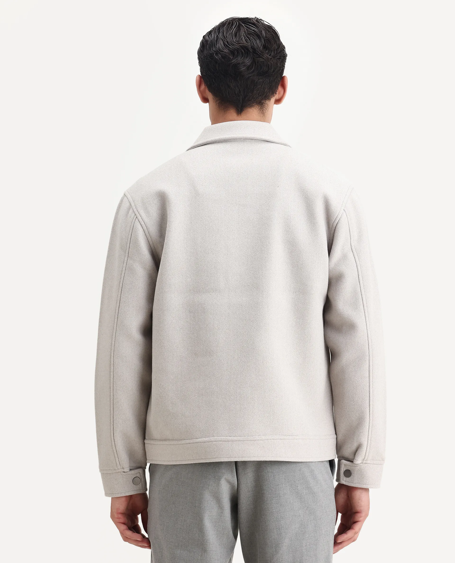 Rare Rabbit Men's Tweedo-25 Light Grey Olyester Textured Relaxed Fit Full Sleeve Spread Collar Jacket - Image 6