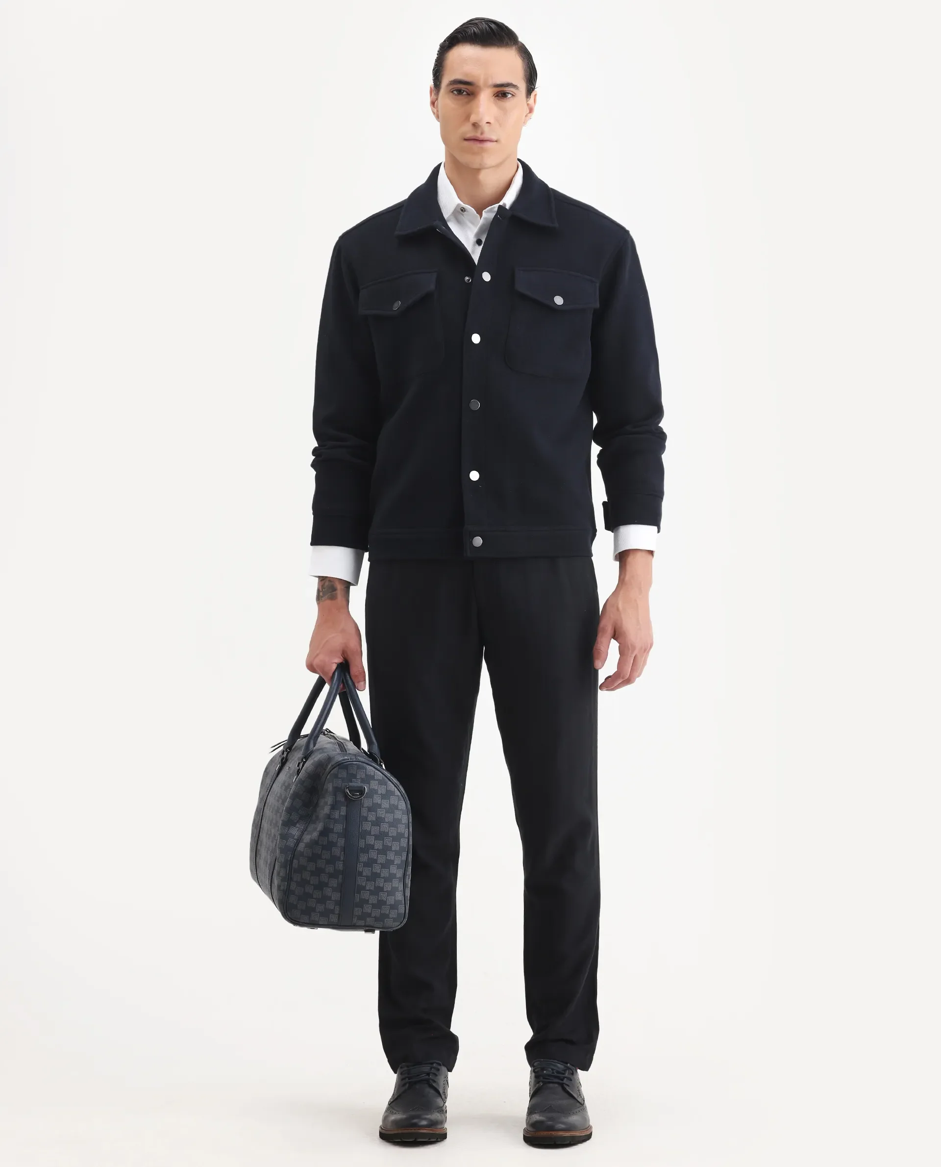Rare Rabbit Men's Tweedo-25 Navy Olyester Textured Relaxed Fit Full Sleeve Spread Collar Jacket - Image 2
