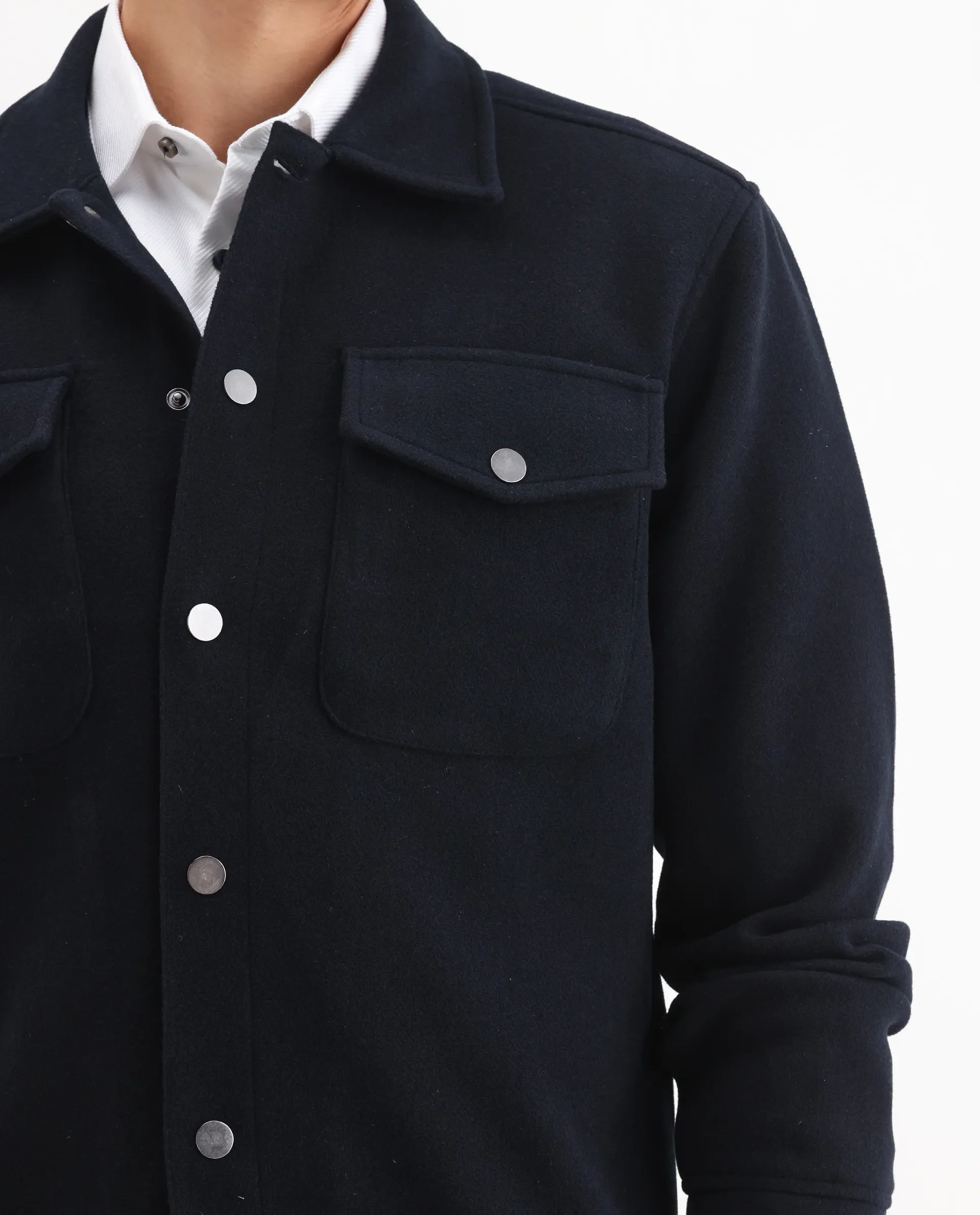 Rare Rabbit Men's Tweedo-25 Navy Olyester Textured Relaxed Fit Full Sleeve Spread Collar Jacket - Image 3