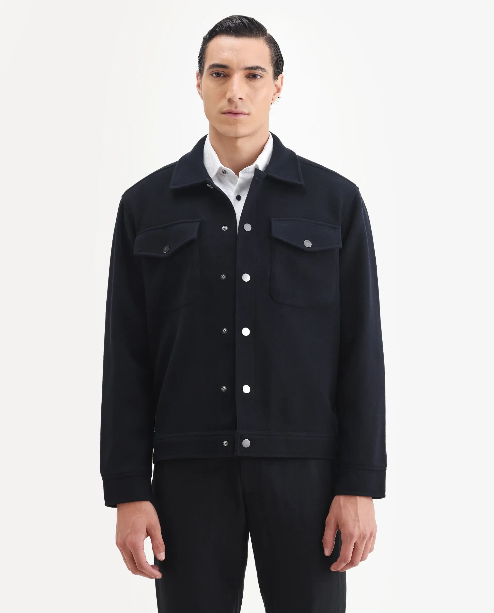 Rare Rabbit Men's Tweedo-25 Navy Olyester Textured Relaxed Fit Full Sleeve Spread Collar Jacket - Image 4