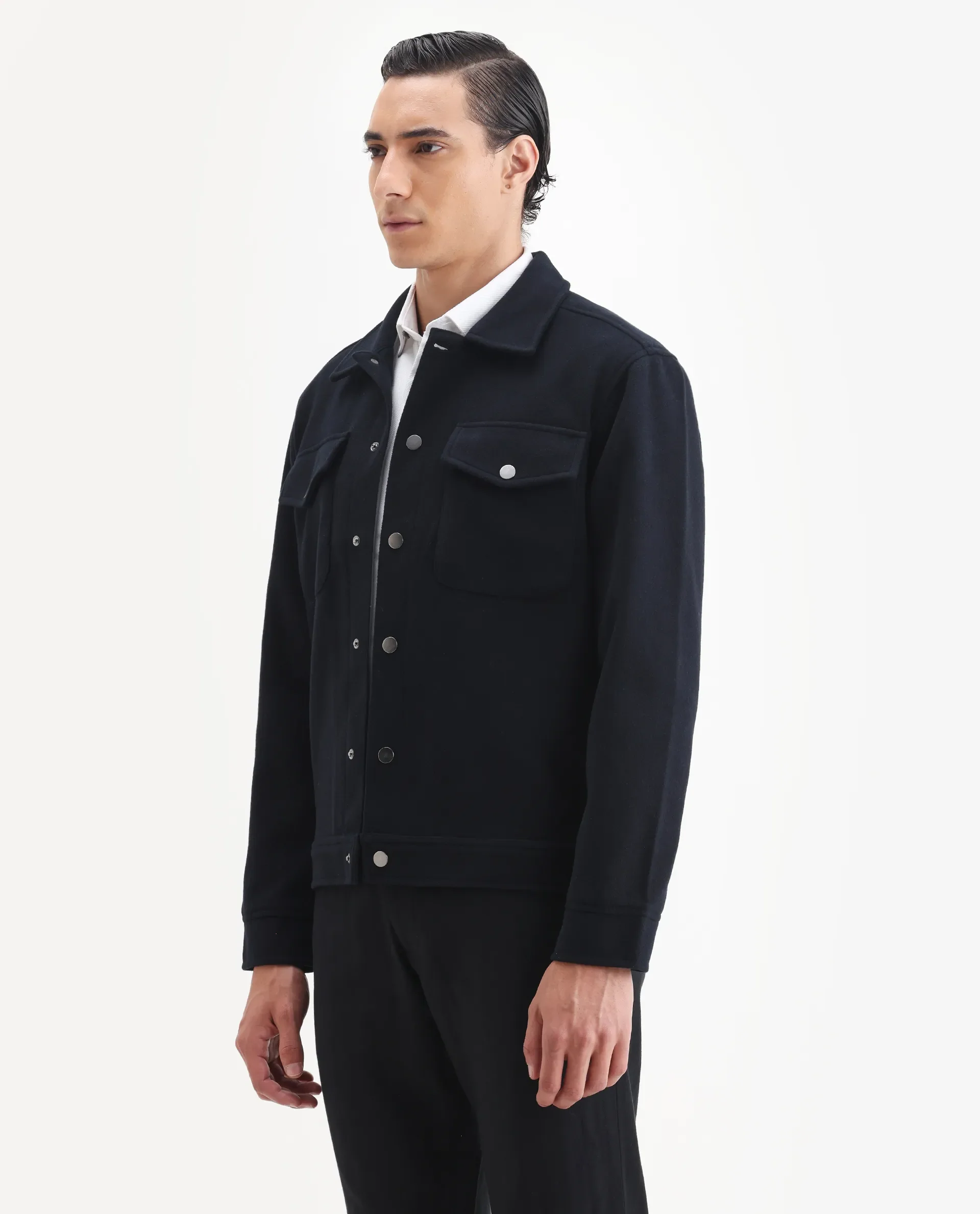 Rare Rabbit Men's Tweedo-25 Navy Olyester Textured Relaxed Fit Full Sleeve Spread Collar Jacket - Image 5