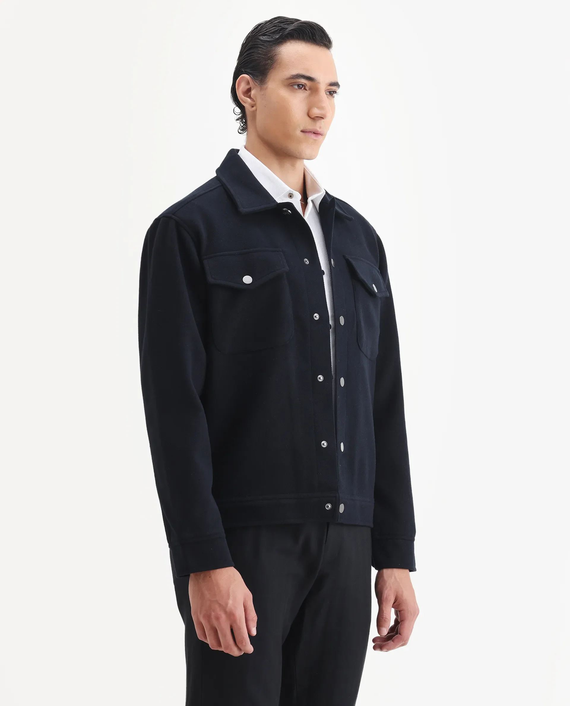 Rare Rabbit Men's Tweedo-25 Navy Olyester Textured Relaxed Fit Full Sleeve Spread Collar Jacket - Image 6