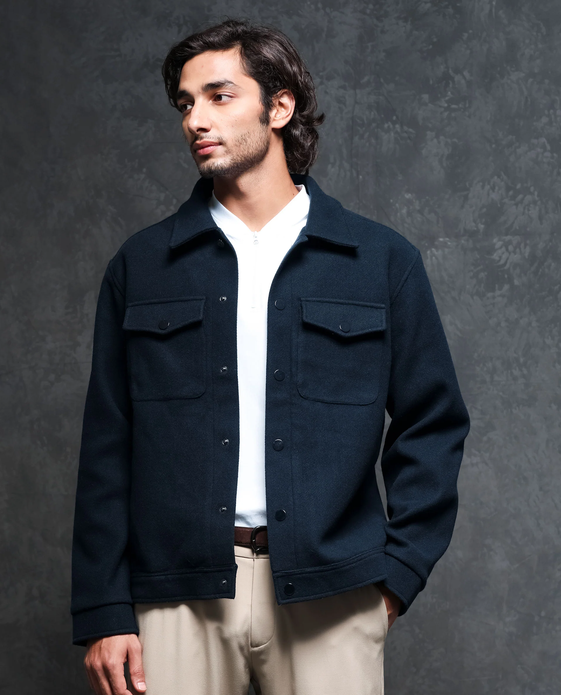 Rare Rabbit Men's Tweedo Navy Polyester Textured Regular Fit Full Sleeve Spread Collar Jacket - Image 3