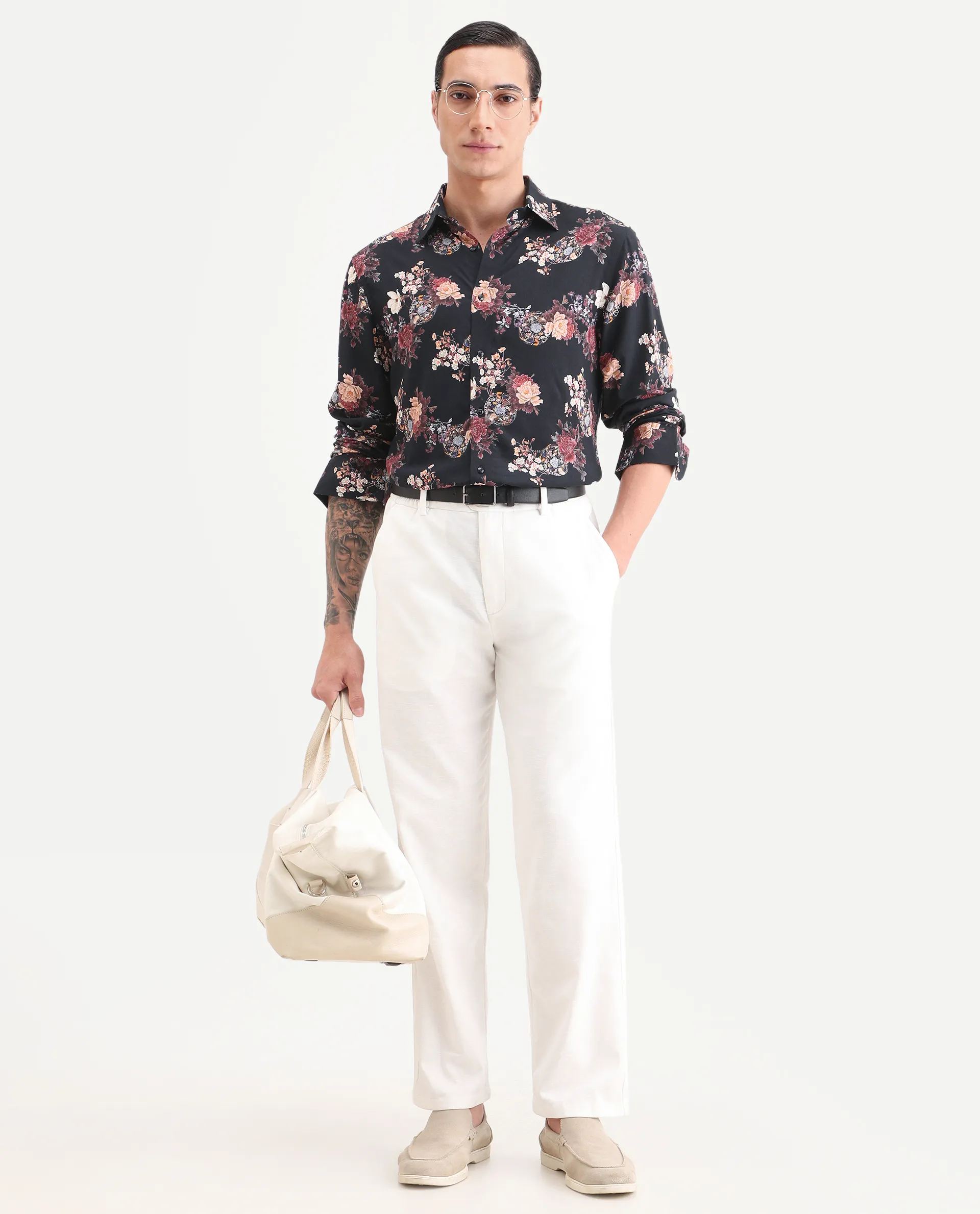 Rare Rabbit Men's Twel Black Viscose Fabric Full Sleeve Spread Collar Regular Fit Floral Print Shirt - Image 2
