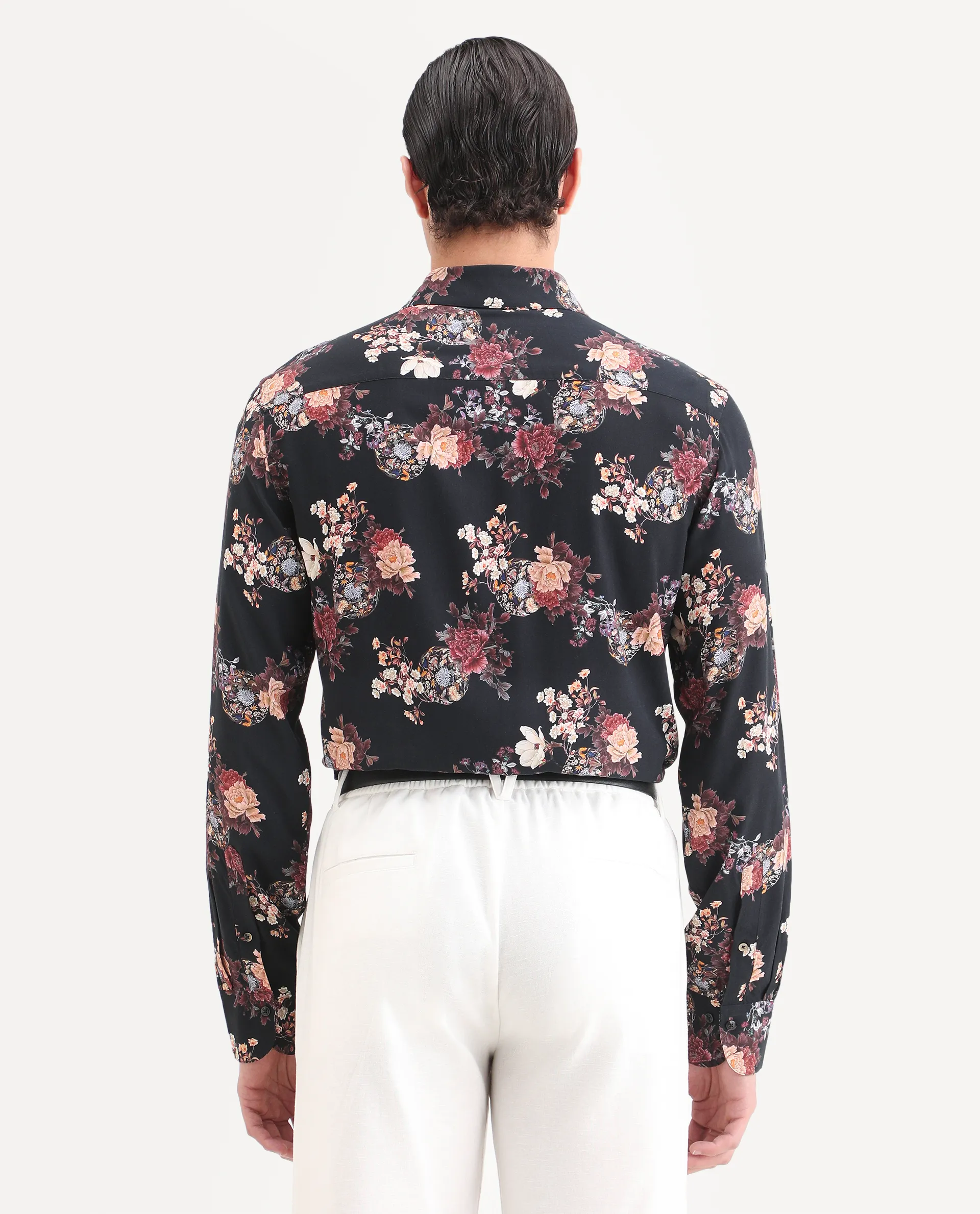 Rare Rabbit Men's Twel Black Viscose Fabric Full Sleeve Spread Collar Regular Fit Floral Print Shirt - Image 7