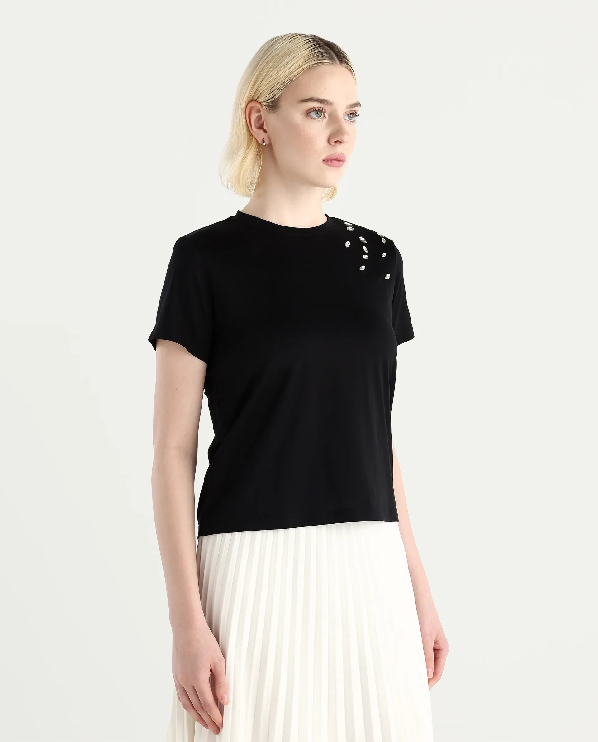 Rareism Women's Twen Black Cotton Crew Neck Regular Fit Printed T-Shirt - Image 6