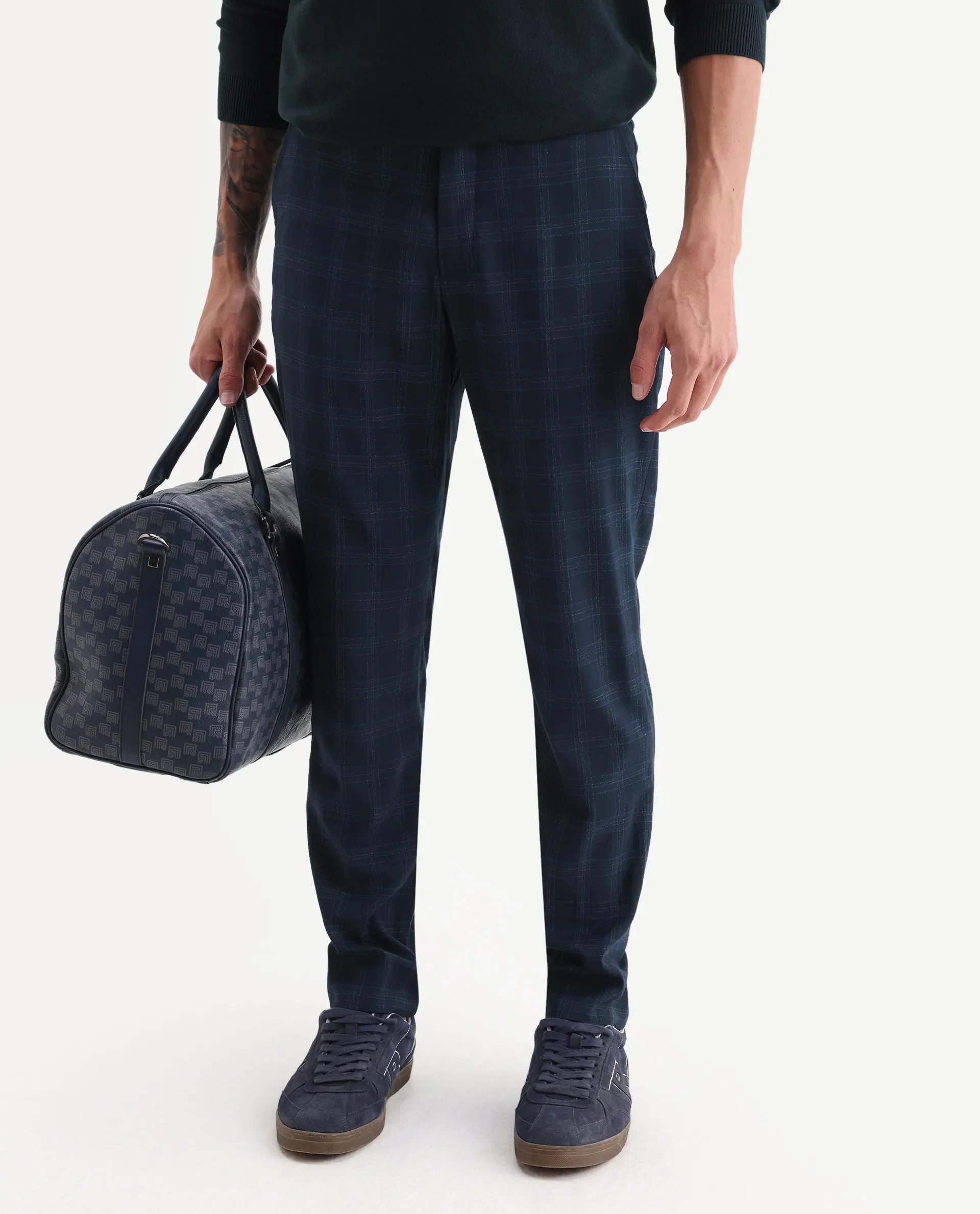 Rare Rabbit Men's Twig Navy Polyester Checked Print Regular Fit Trouser - Image 2