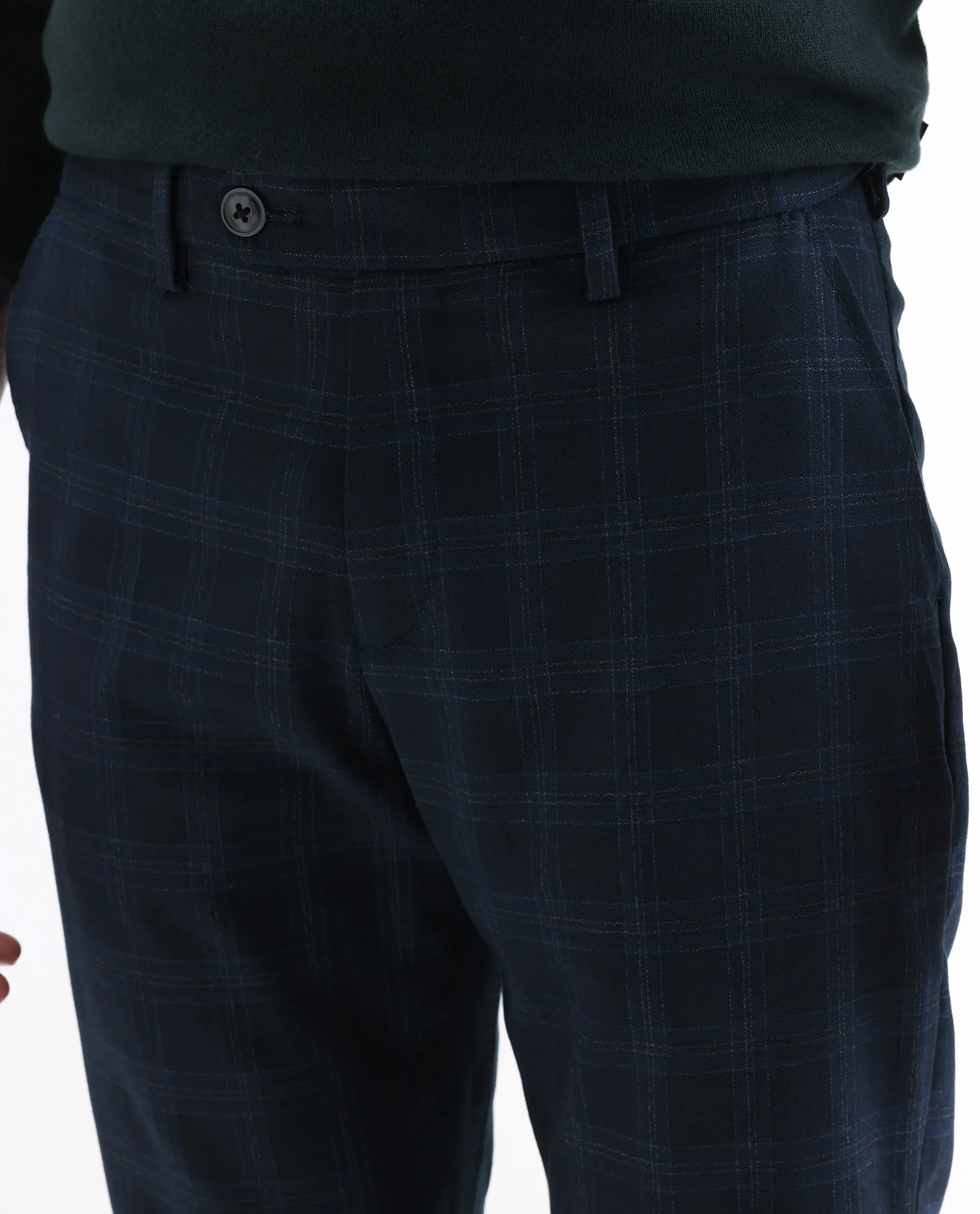 Rare Rabbit Men's Twig Navy Polyester Checked Print Regular Fit Trouser - Image 3