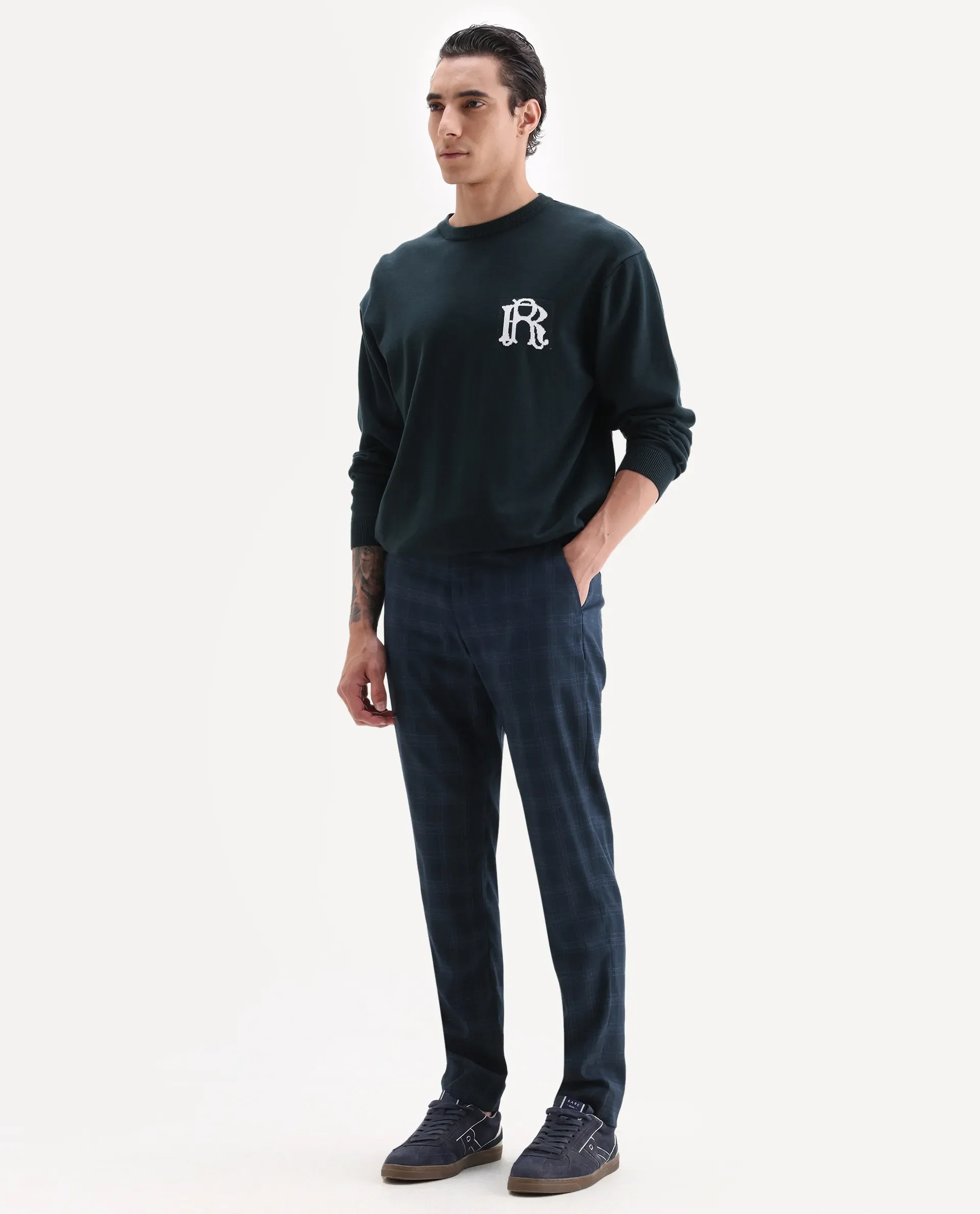 Rare Rabbit Men's Twig Navy Polyester Checked Print Regular Fit Trouser - Image 4