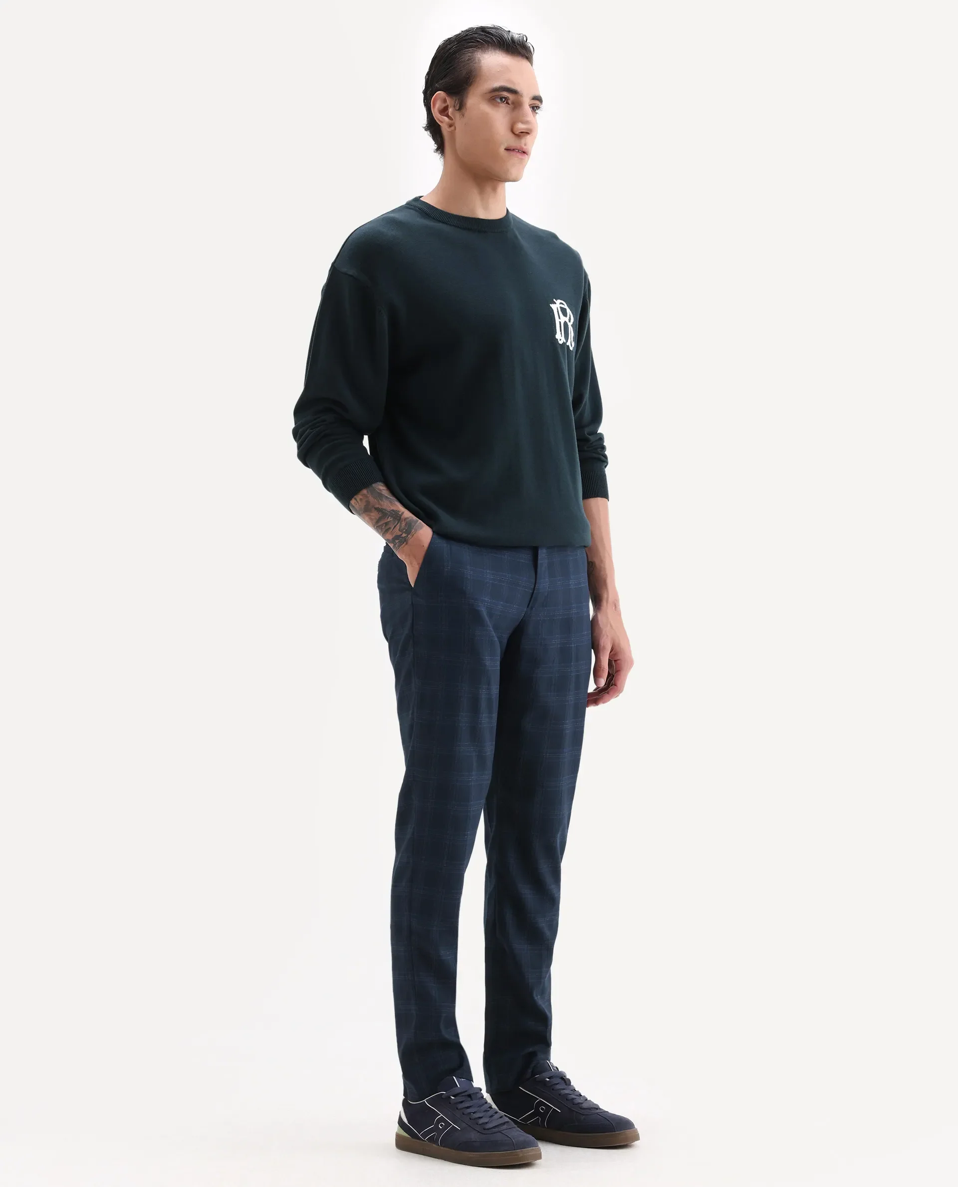 Rare Rabbit Men's Twig Navy Polyester Checked Print Regular Fit Trouser - Image 5