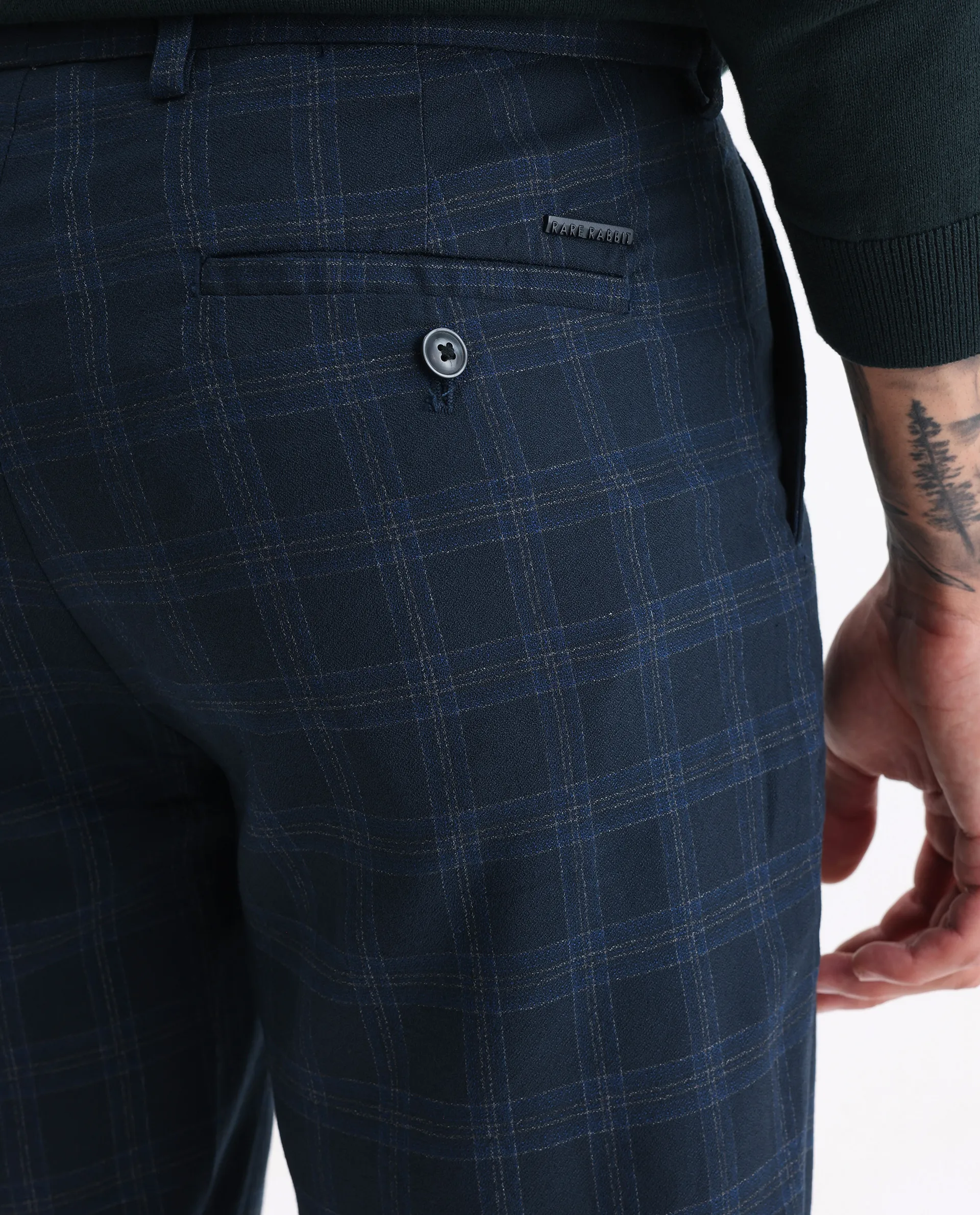 Rare Rabbit Men's Twig Navy Polyester Checked Print Regular Fit Trouser - Image 6