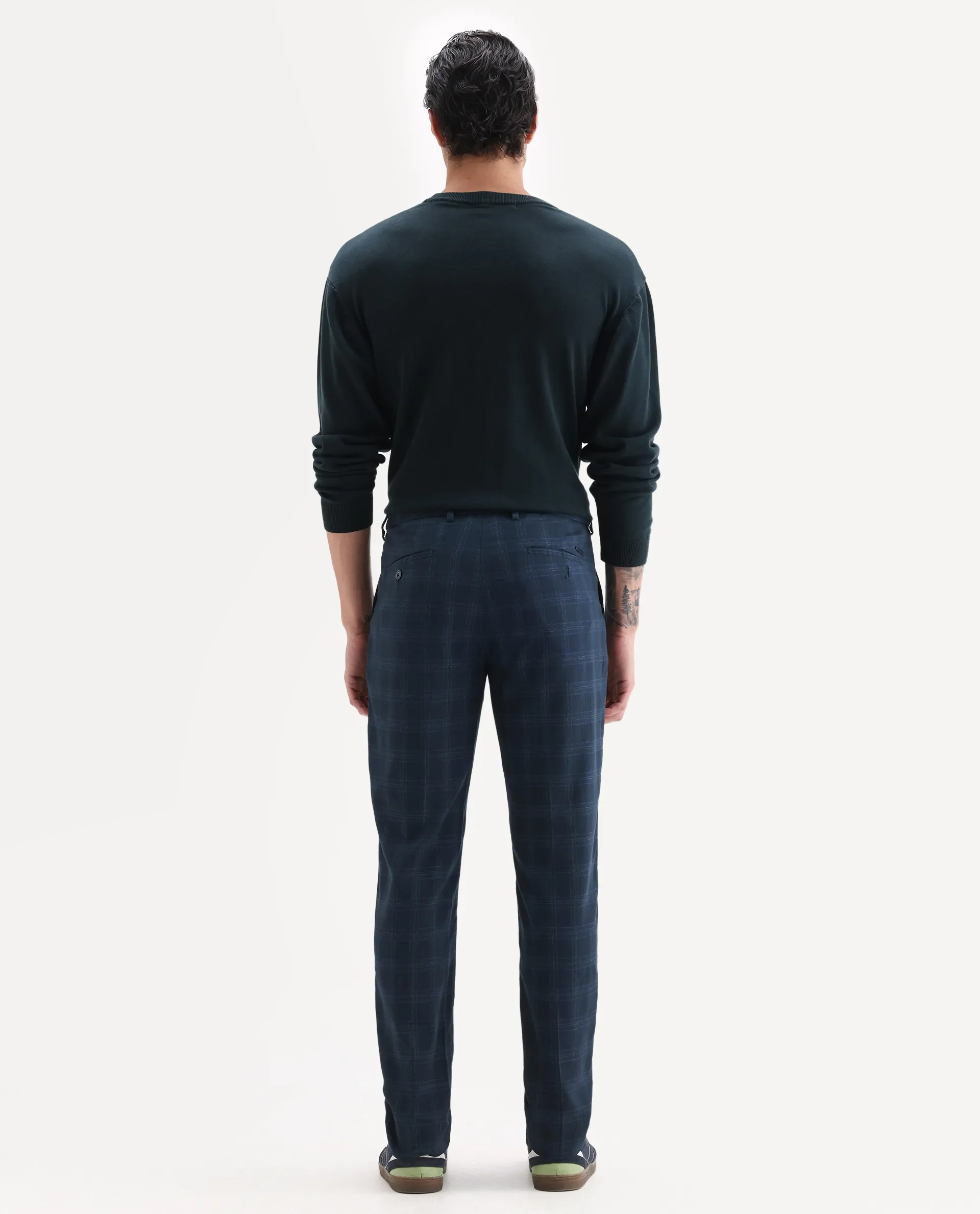 Rare Rabbit Men's Twig Navy Polyester Checked Print Regular Fit Trouser - Image 8