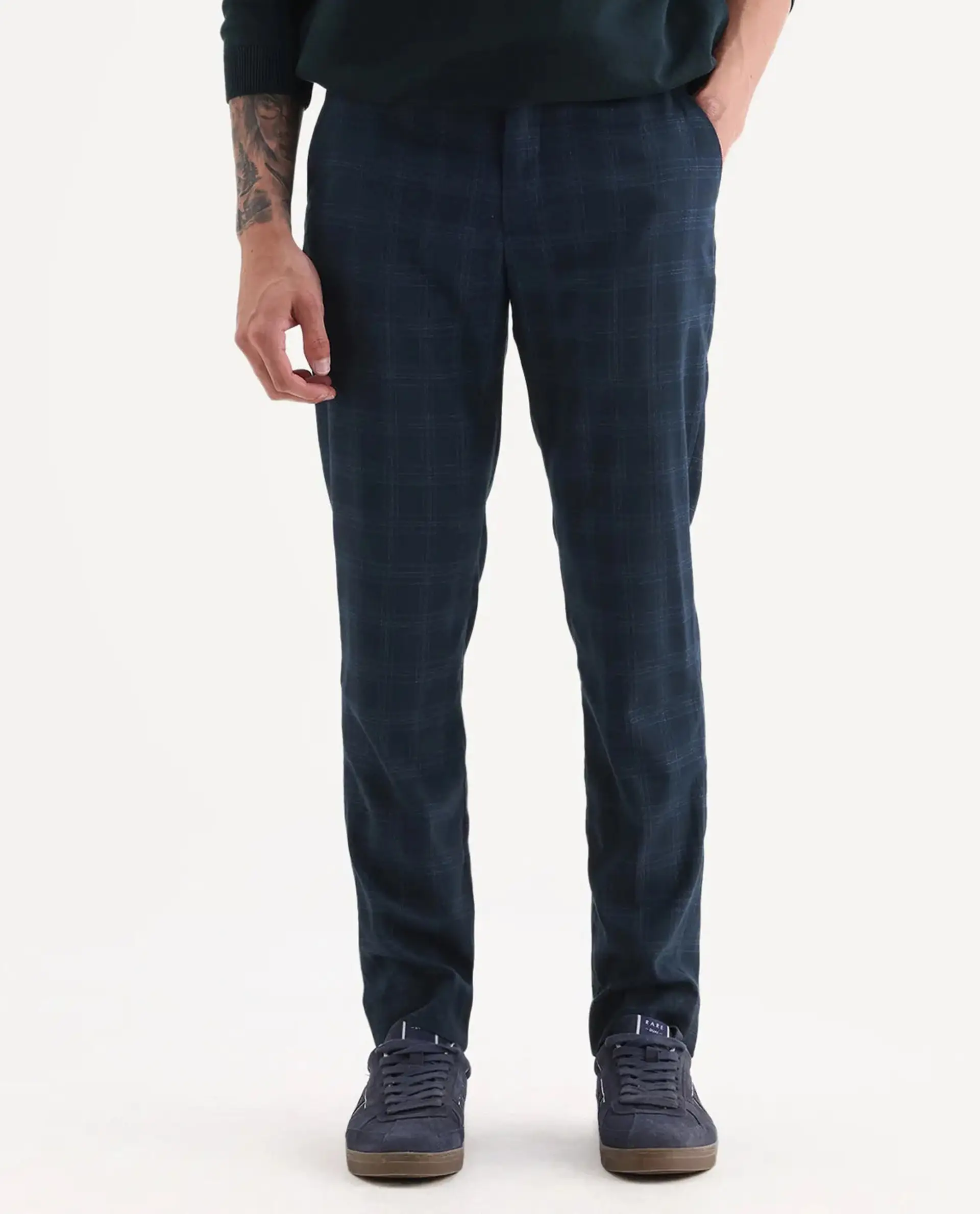 Rare Rabbit Men's Twig Navy Polyester Checked Print Regular Fit Trouser - Image 9