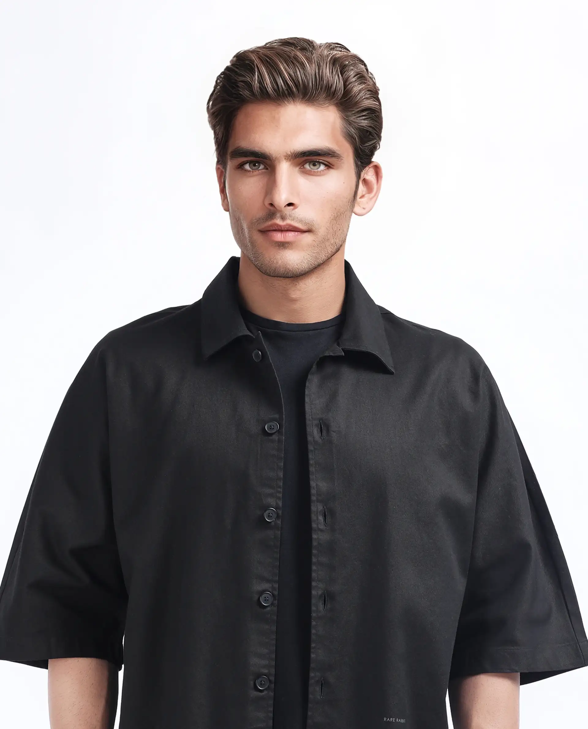 Rare Rabbit Men's Twillt Black Cotton Plain Oversized Fit Full Sleeve Collared Shirt - Image 3