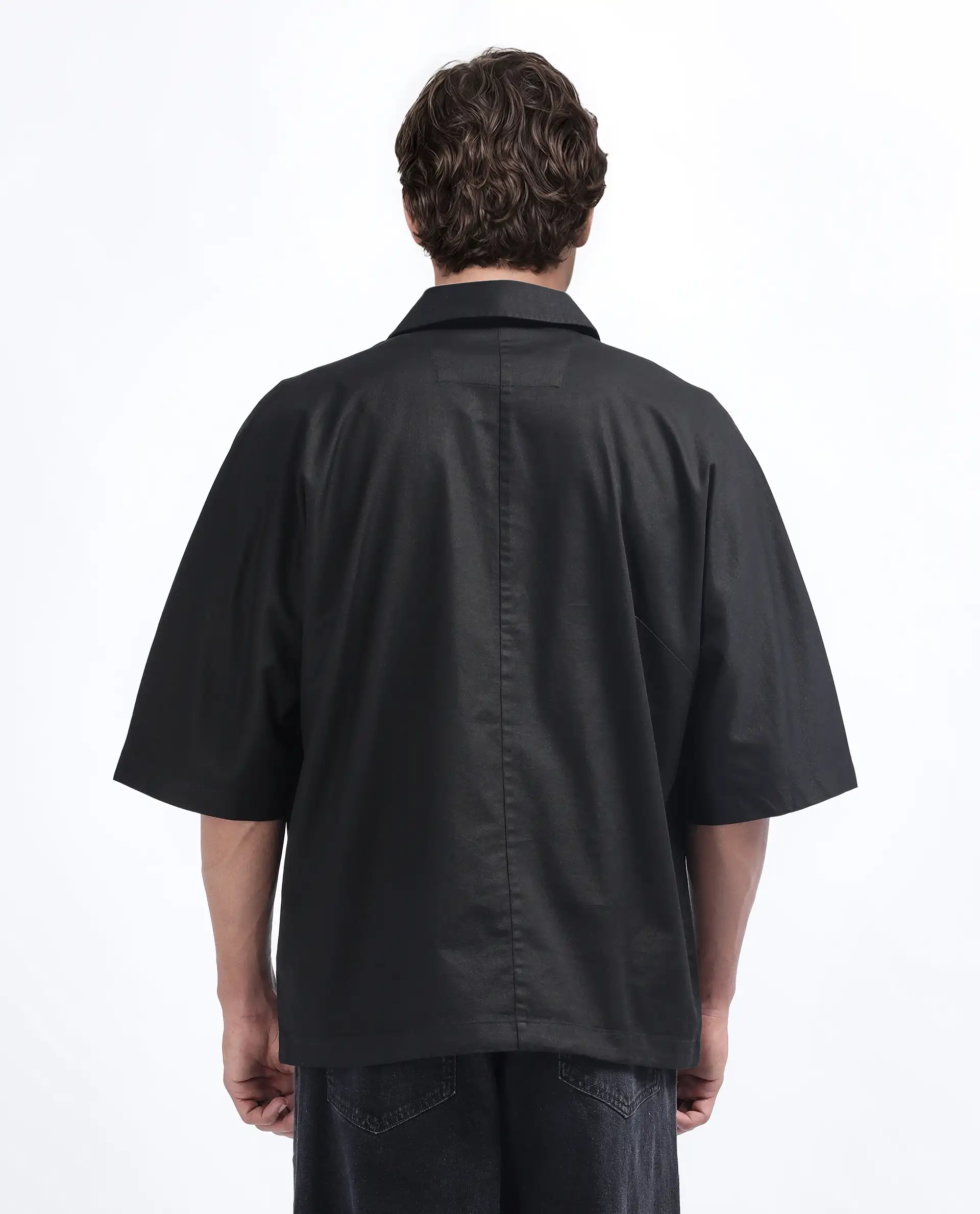 Rare Rabbit Men's Twillt Black Cotton Plain Oversized Fit Full Sleeve Collared Shirt - Image 4