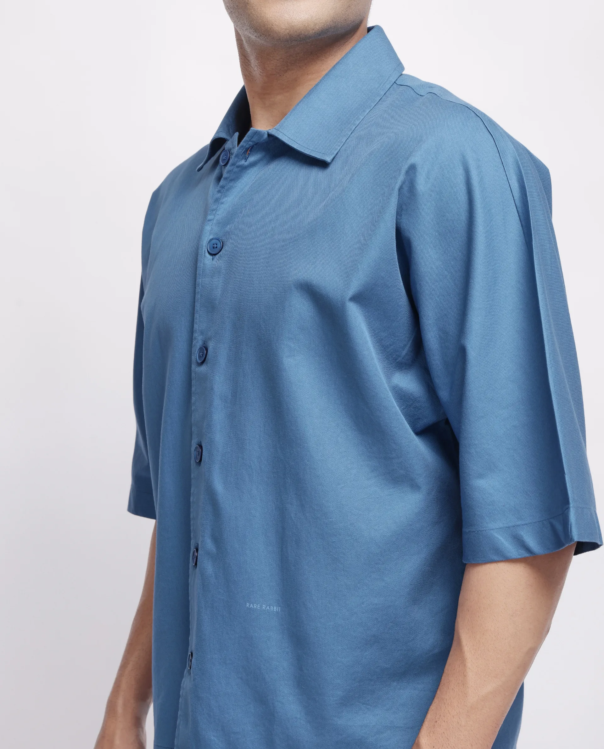 Rare Rabbit Men's Twillt Blue Cotton Plain Oversized Fit Full Sleeve Collared Shirt - Image 3