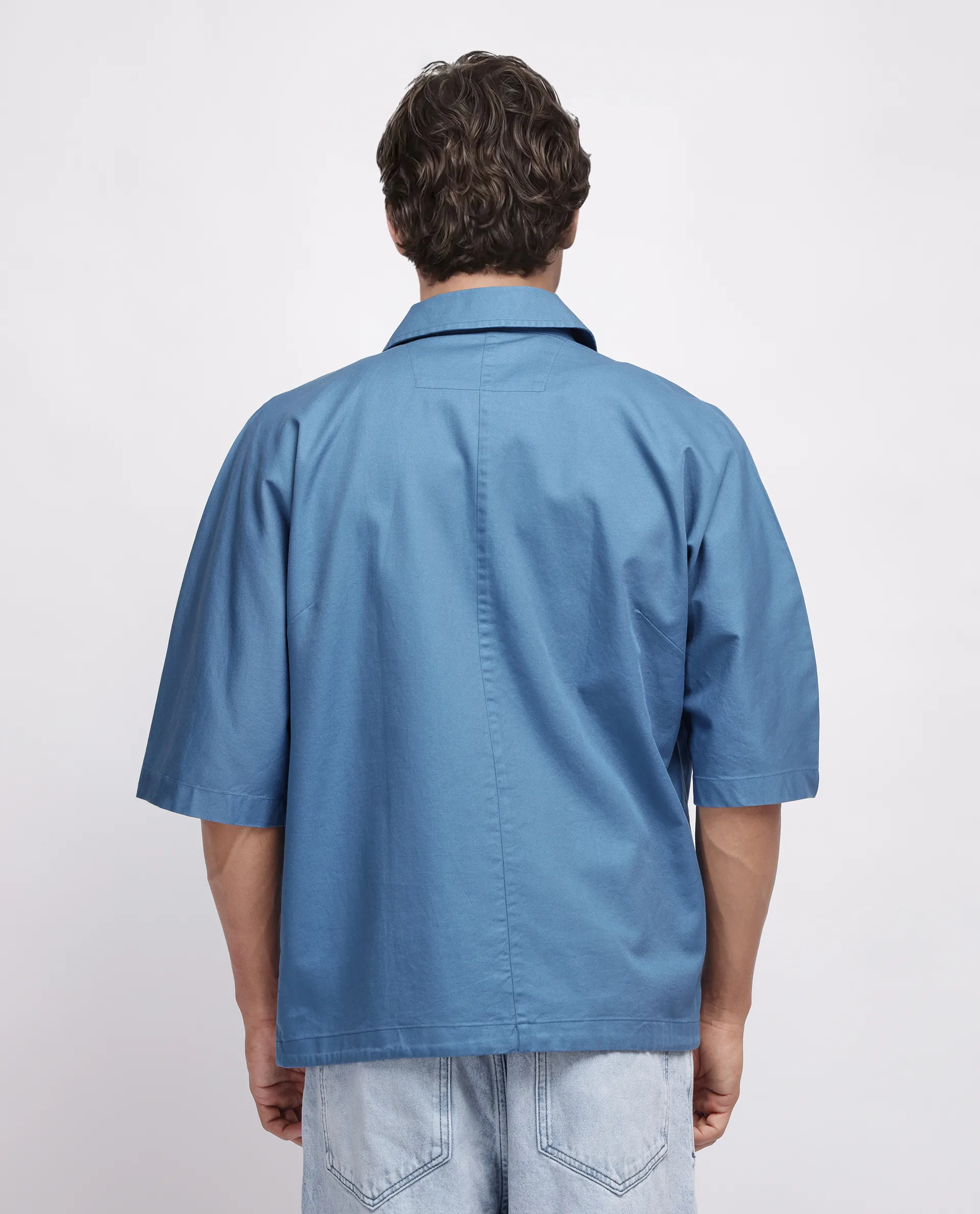 Rare Rabbit Men's Twillt Blue Cotton Plain Oversized Fit Full Sleeve Collared Shirt - Image 4