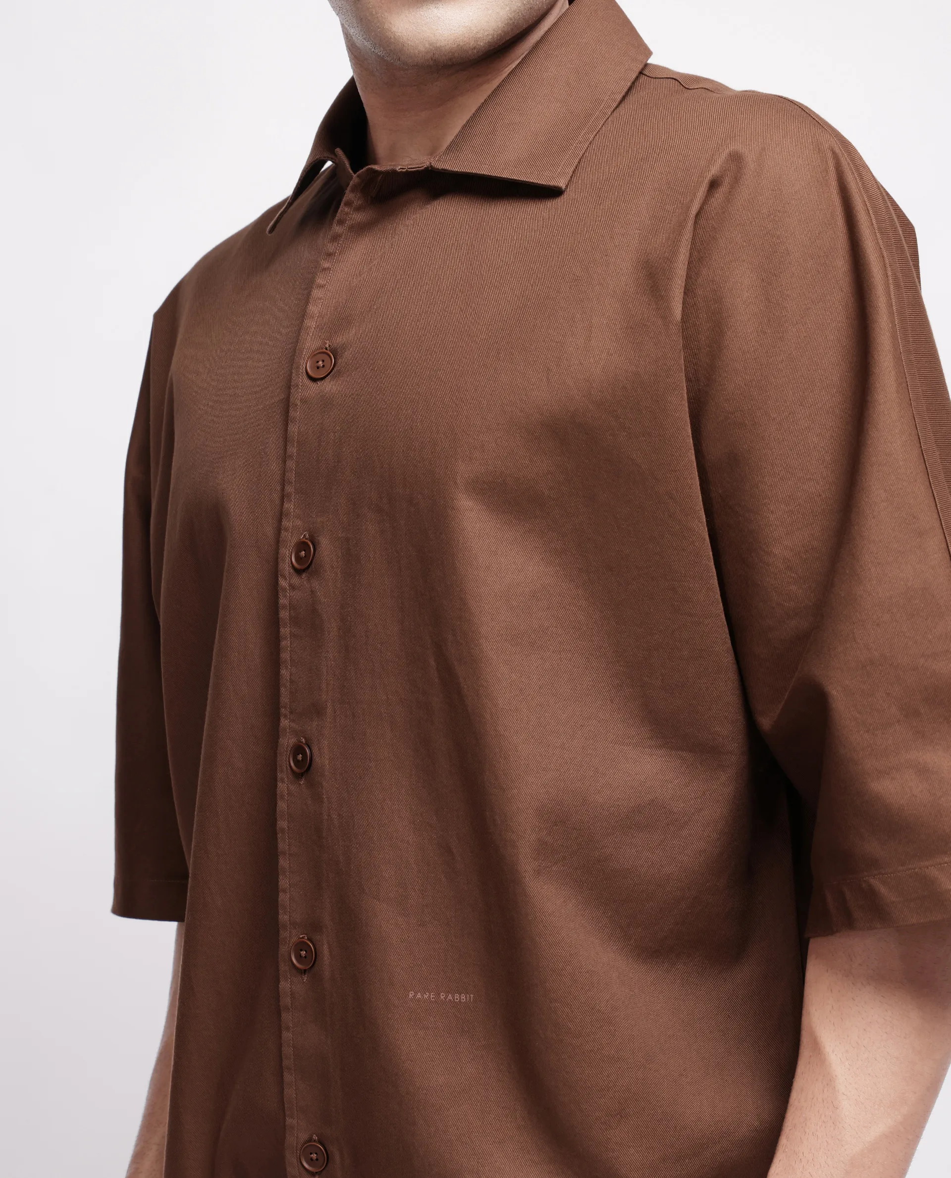 Rare Rabbit Men's Twillt Brown Cotton Plain Oversized Fit Full Sleeve Collared Shirt - Image 3