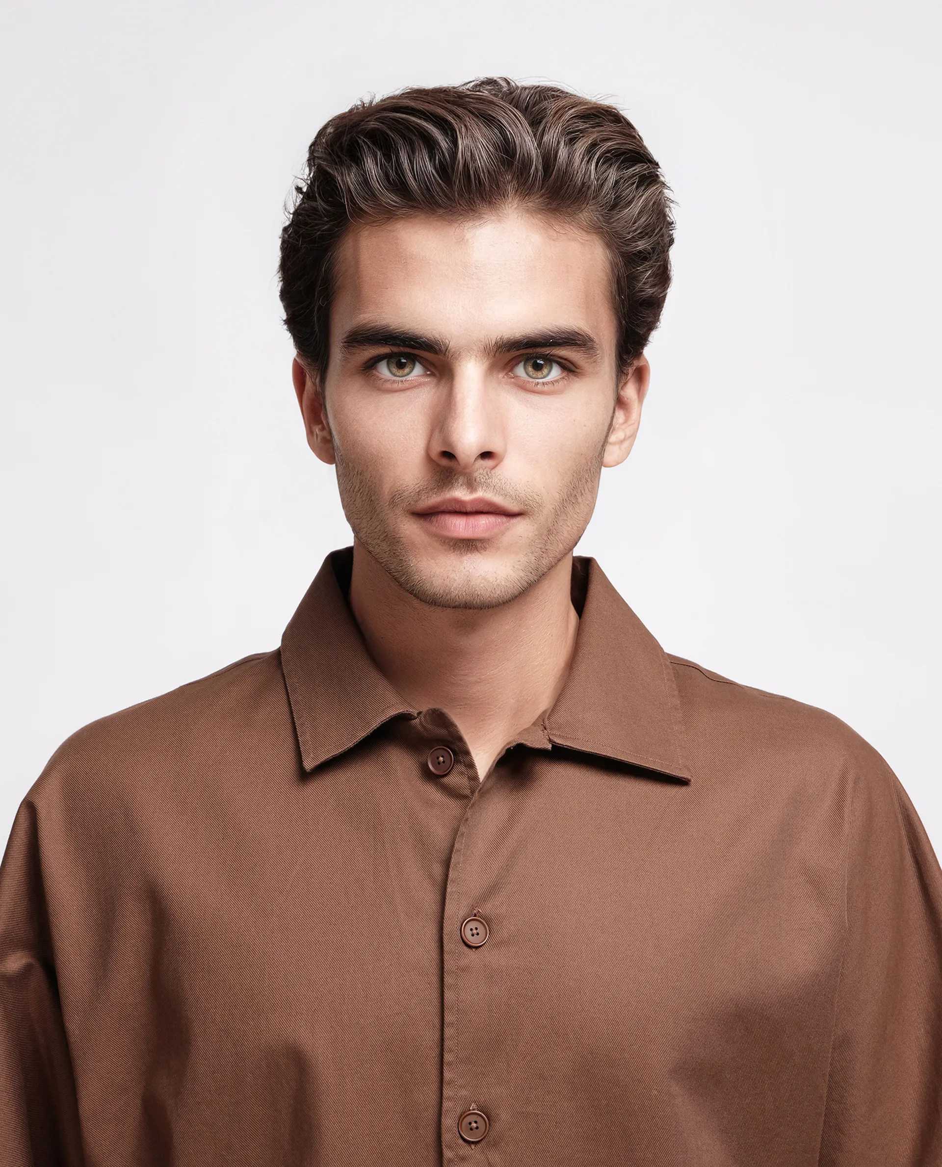 Rare Rabbit Men's Twillt Brown Cotton Plain Oversized Fit Full Sleeve Collared Shirt - Image 8