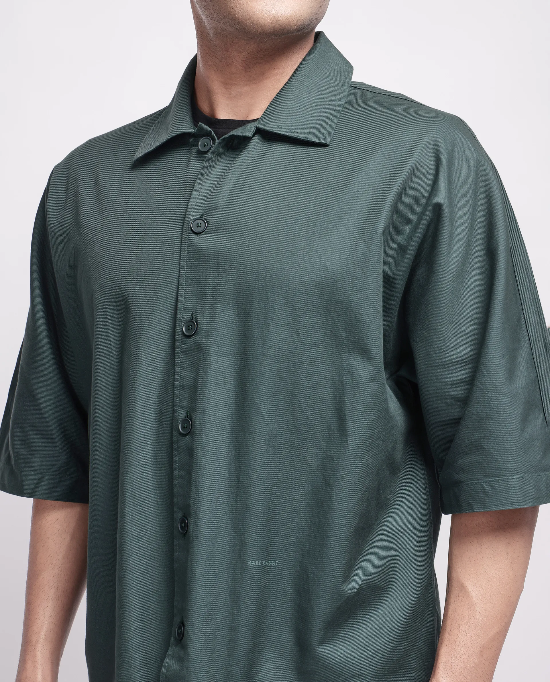 Rare Rabbit Men's Twillt Dark Green Cotton Plain Oversized Fit Full Sleeve Collared Shirt - Image 3