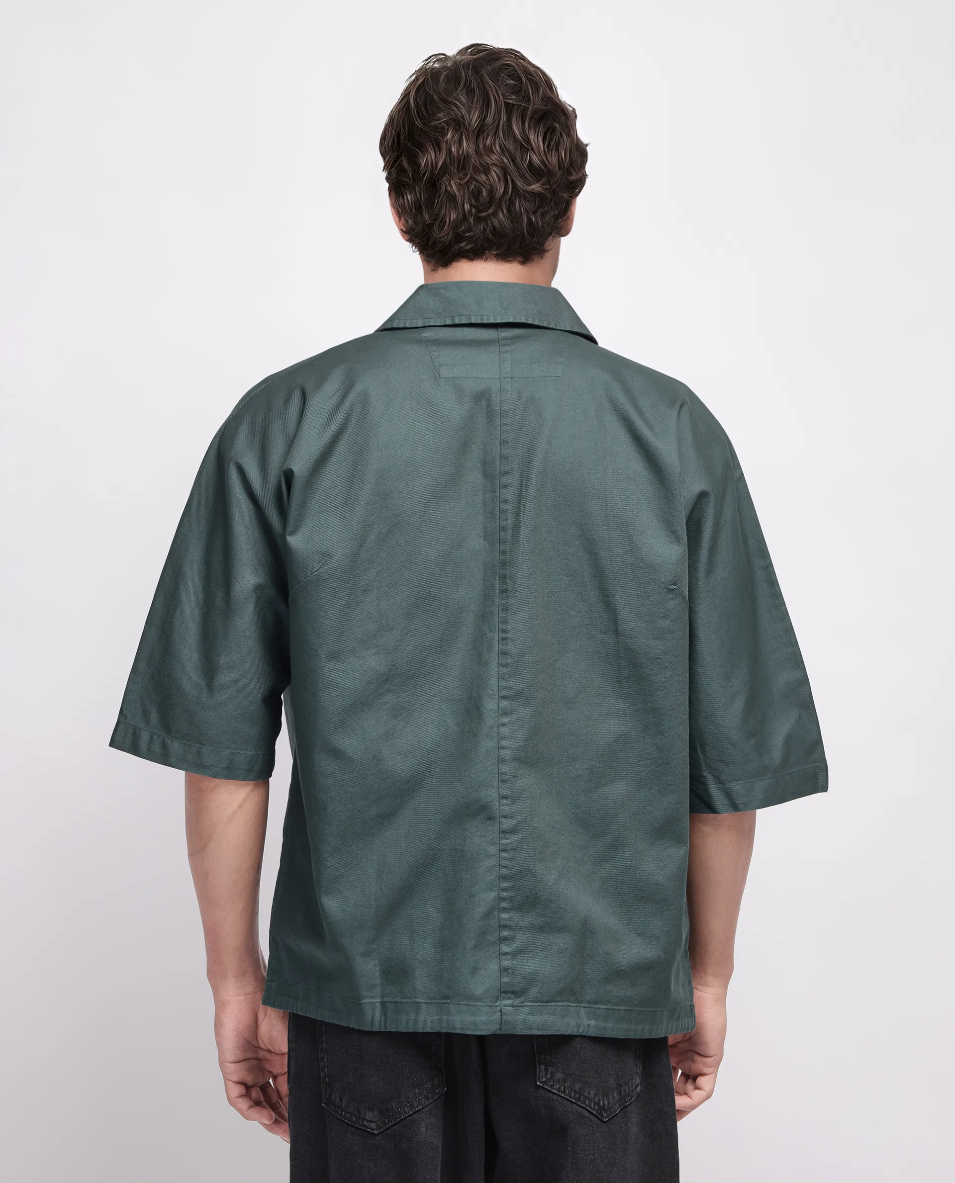 Rare Rabbit Men's Twillt Dark Green Cotton Plain Oversized Fit Full Sleeve Collared Shirt - Image 4