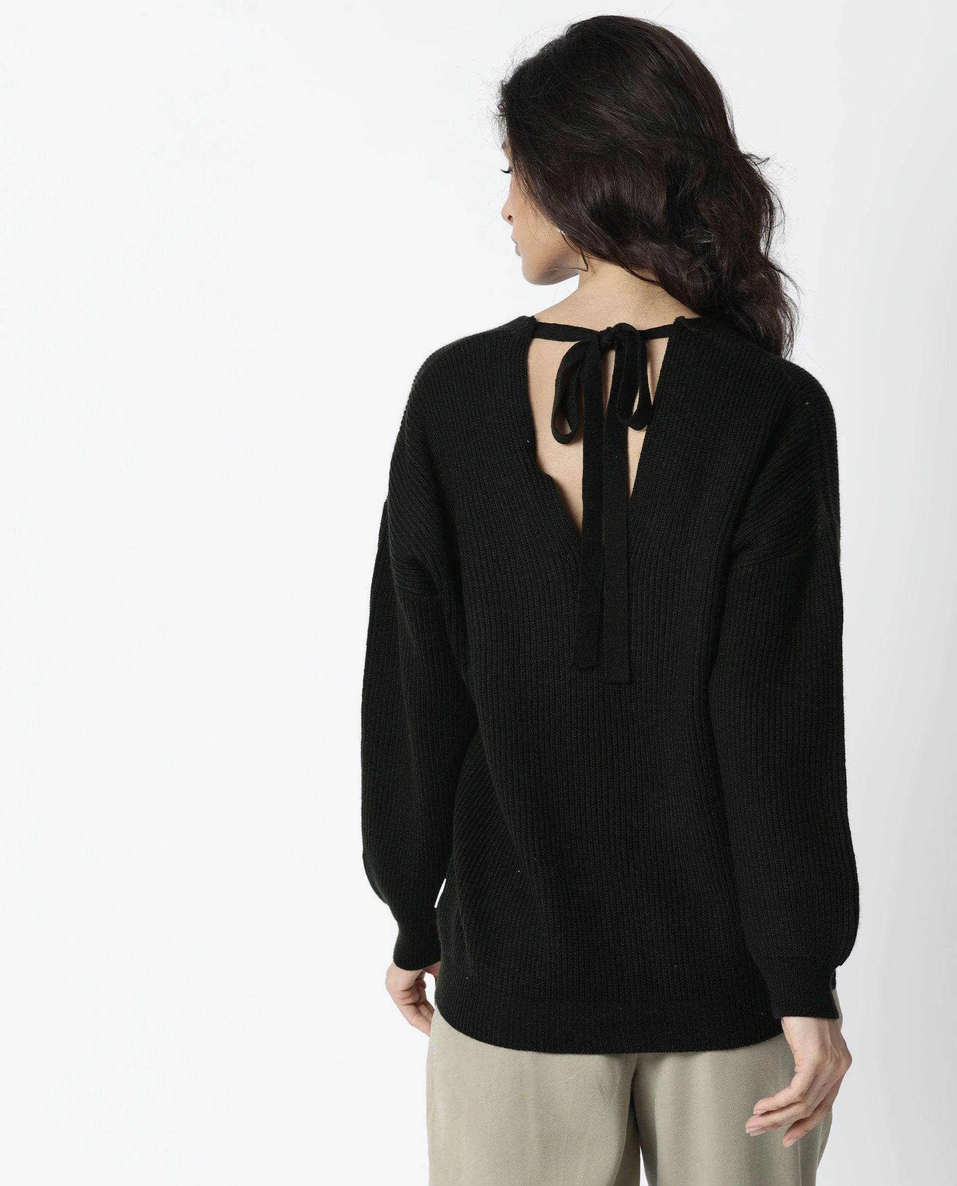 Rareism Women's Twirl Green Acrylic V-Neck Plain Relaxed Fit Top - Image 7