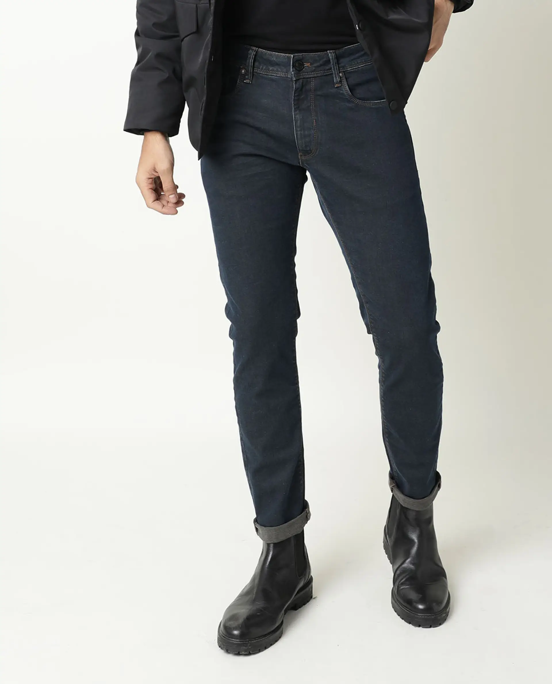 Rare Rabbit Men's Twix Brown Cotton Plain Hawk Slim Fit Jeans - Image 11